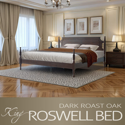 King Size Solid Wood Platform Bed Frame with Headboard & Footboard, 12 Strong Slats Base, Central Metal Legs, No Box Spring Needed, Easy Assembly, Anti-Noise & Slip-Free, Dark Roast Oak Finish, ROK-32