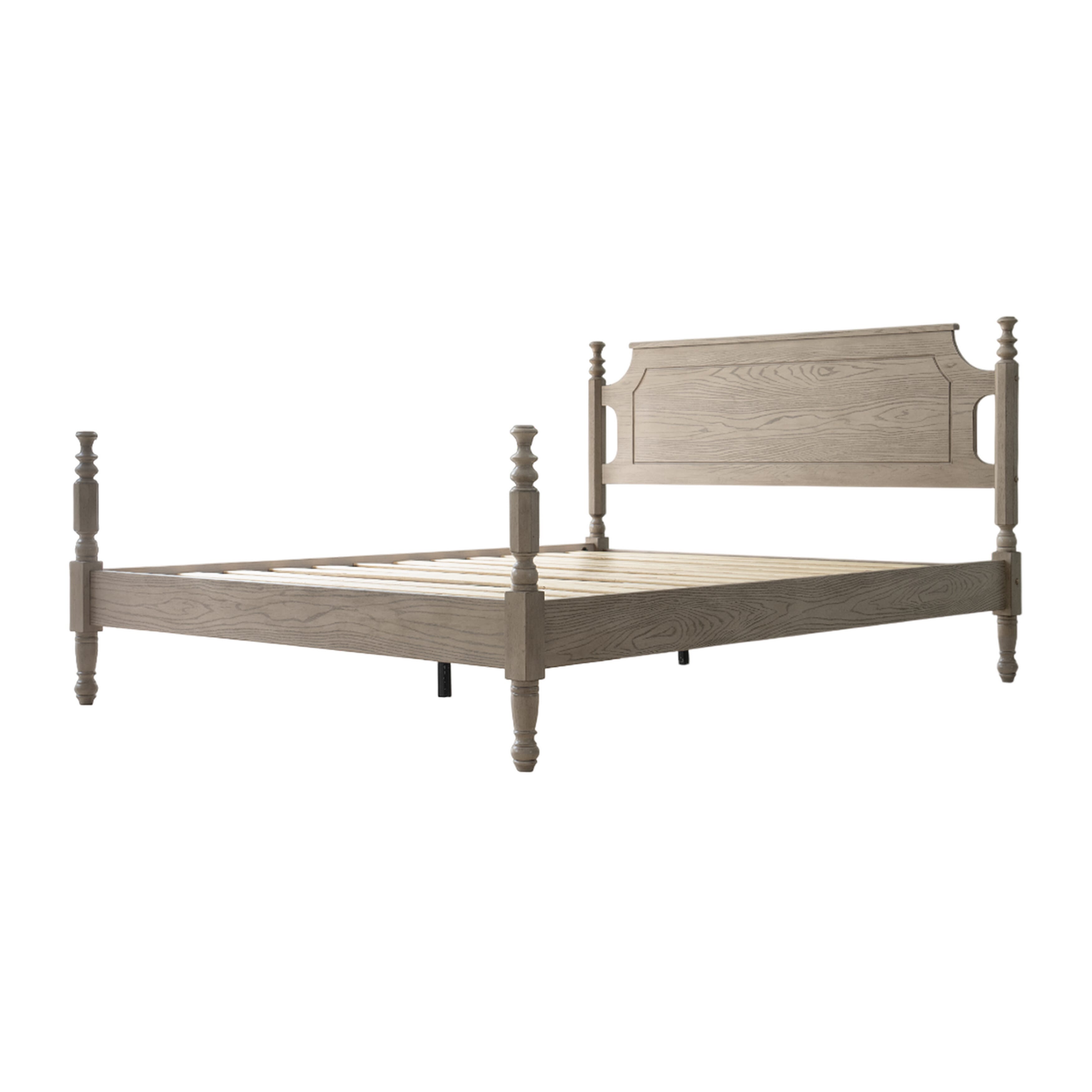 King Size Solid Wood Platform Bed Frame, Headboard & Footboard, 12 Sturdy Slats Base, Center Metal Legs, Noise-Free & Slip-Free, No Box Spring Needed, Easy Assembly, Driftwood Gray Oak Finish, ROK-33