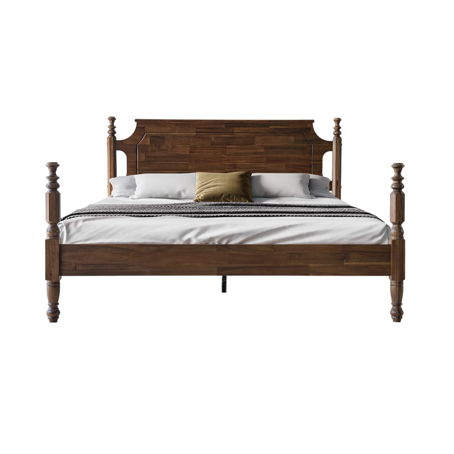 King Size Platform Bed Frame with Headboard & Footboard, Center Metal Legs with Solid Wood 12 Sturdy Slatted, Easy Assembly, No Box Spring Needed, Anti-Noise & Slip-Free, Walnut Finish, ROK-37