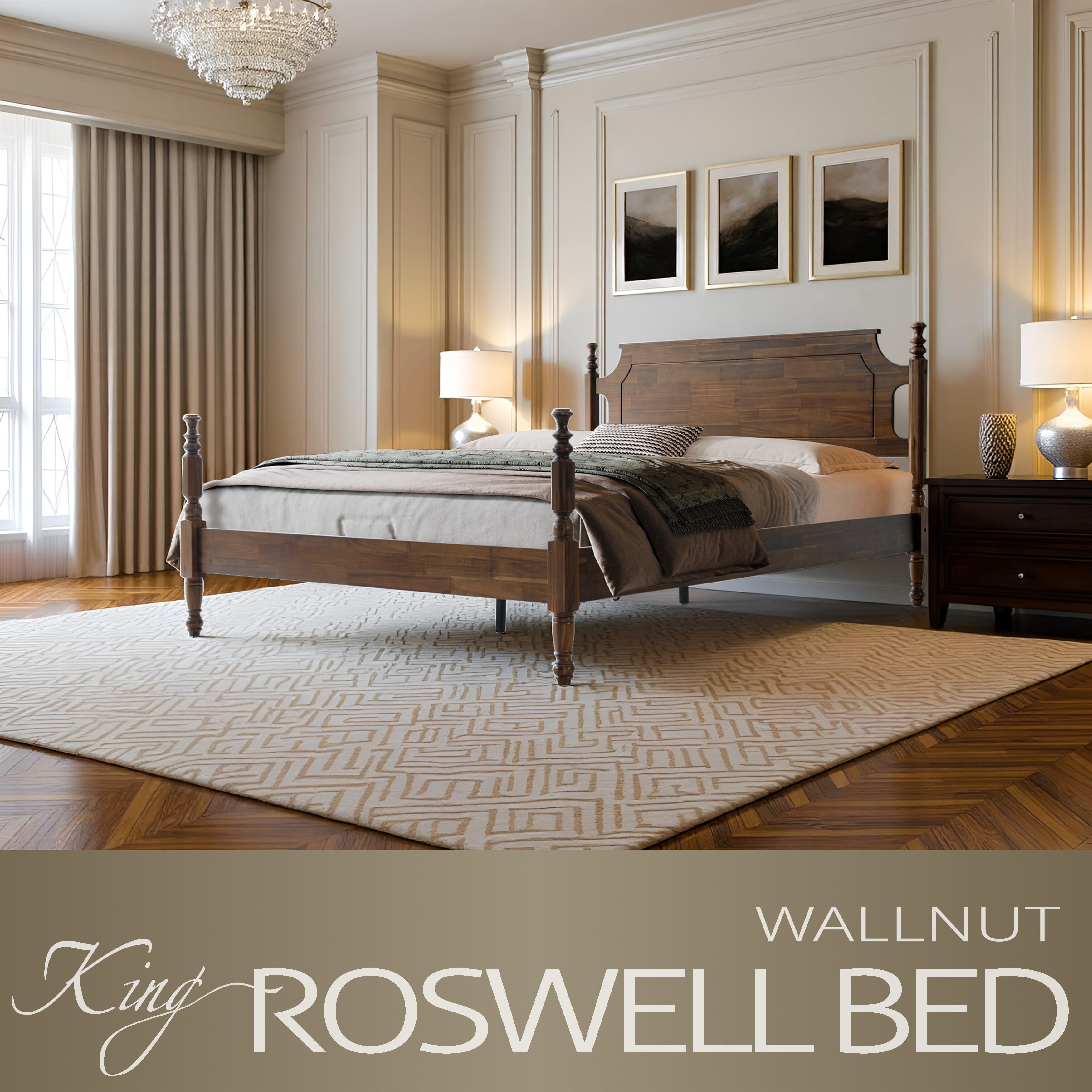 King Size Platform Bed Frame with Headboard & Footboard, Center Metal Legs with Solid Wood 12 Sturdy Slatted, Easy Assembly, No Box Spring Needed, Anti-Noise & Slip-Free, Walnut Finish, ROK-37