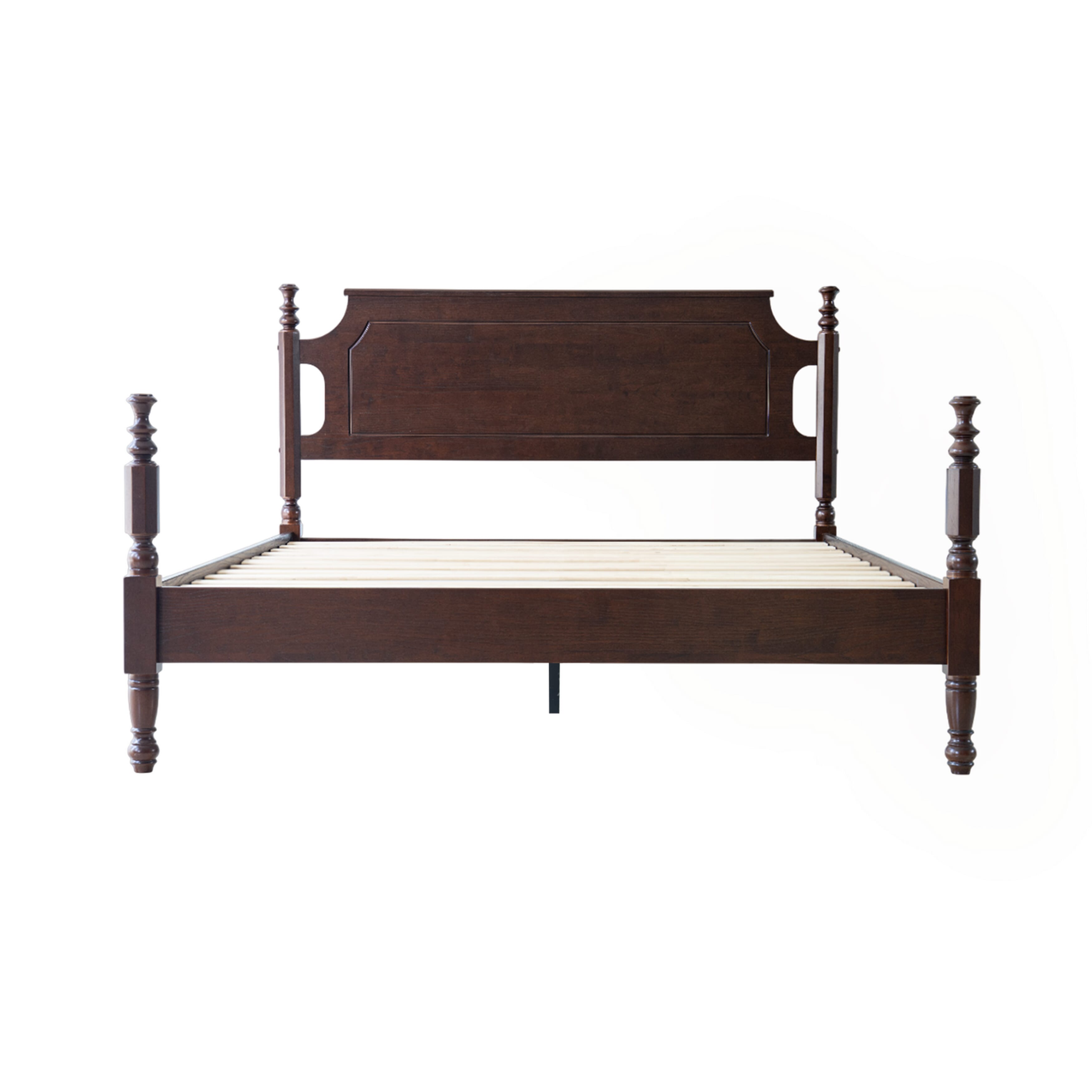 Queen Size Bed Frame, Solid Wood Platform Bed with Headboard & Footboard, Center Metal Legs, 12 Heavy-Duty Slatted, Noise Free, No Box Spring Needed, Easy Assembly, Dark Roast Oak Finish, ROQ-32