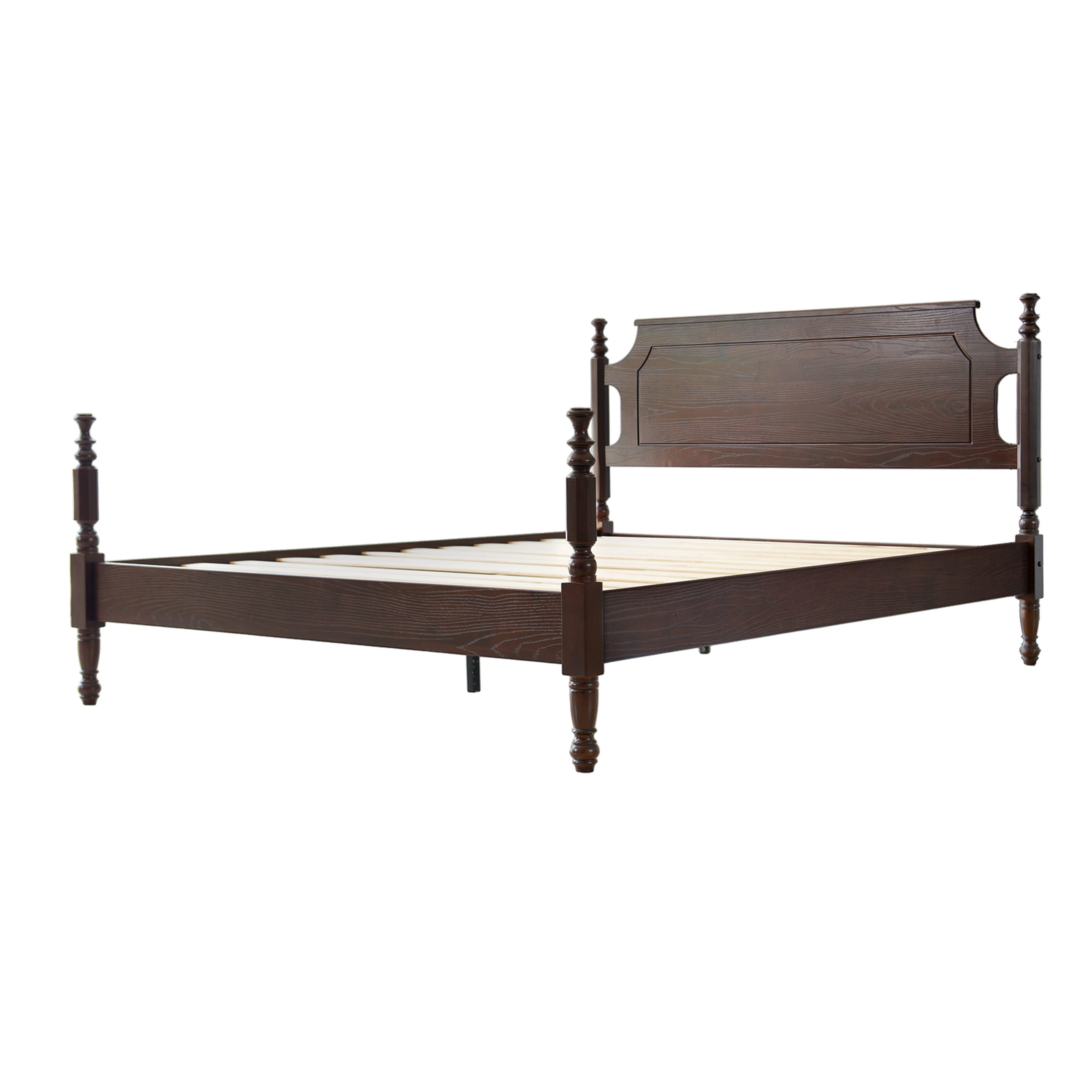 Queen Size Bed Frame, Solid Wood Platform Bed with Headboard & Footboard, Center Metal Legs, 12 Heavy-Duty Slatted, Noise Free, No Box Spring Needed, Easy Assembly, Dark Roast Oak Finish, ROQ-32