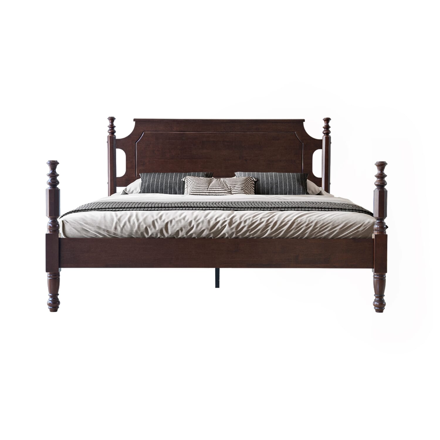 Queen Size Bed Frame, Solid Wood Platform Bed with Headboard & Footboard, Center Metal Legs, 12 Heavy-Duty Slatted, Noise Free, No Box Spring Needed, Easy Assembly, Dark Roast Oak Finish, ROQ-32