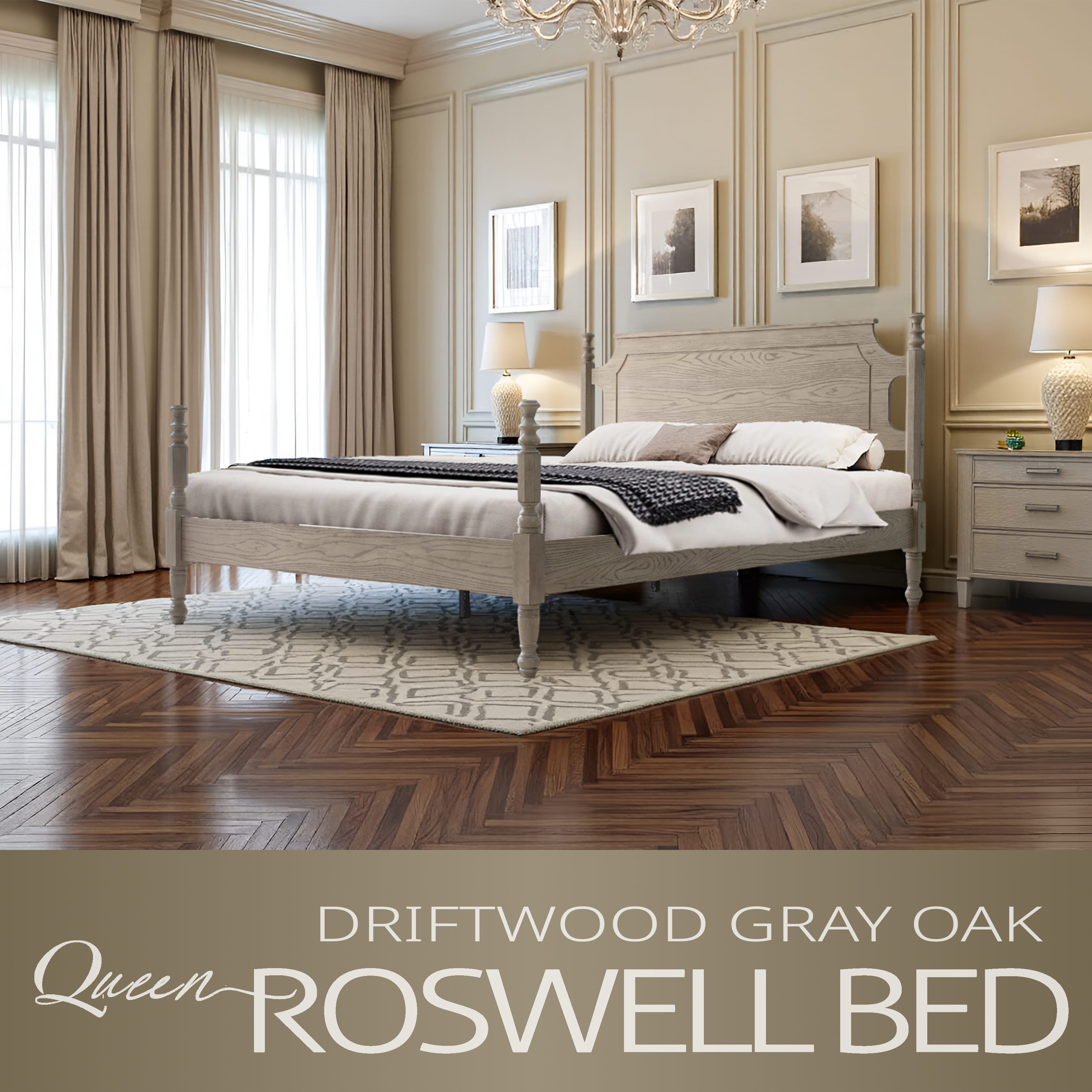 Queen Size Platform Bed Frame with Solid Wood Headboard & Footboard, Metal Legs, 12 Sturdy Slatted Base, Easy Assembly, Anti-Slip & Noise-Free, No Box Spring Needed, Driftwood Gray Oak Finish, ROQ-33