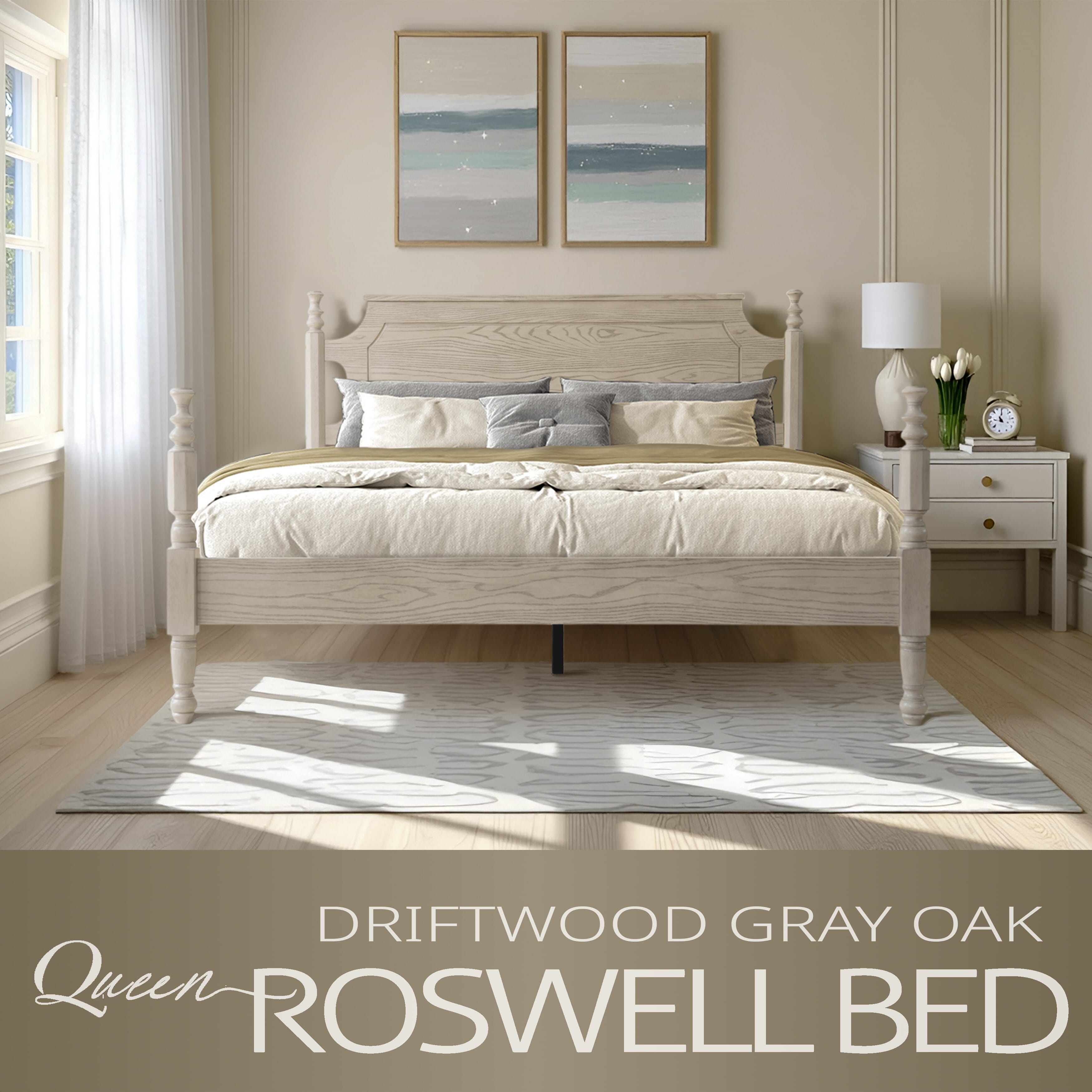Queen Size Platform Bed Frame with Solid Wood Headboard & Footboard, Metal Legs, 12 Sturdy Slatted Base, Easy Assembly, Anti-Slip & Noise-Free, No Box Spring Needed, Driftwood Gray Oak Finish, ROQ-33