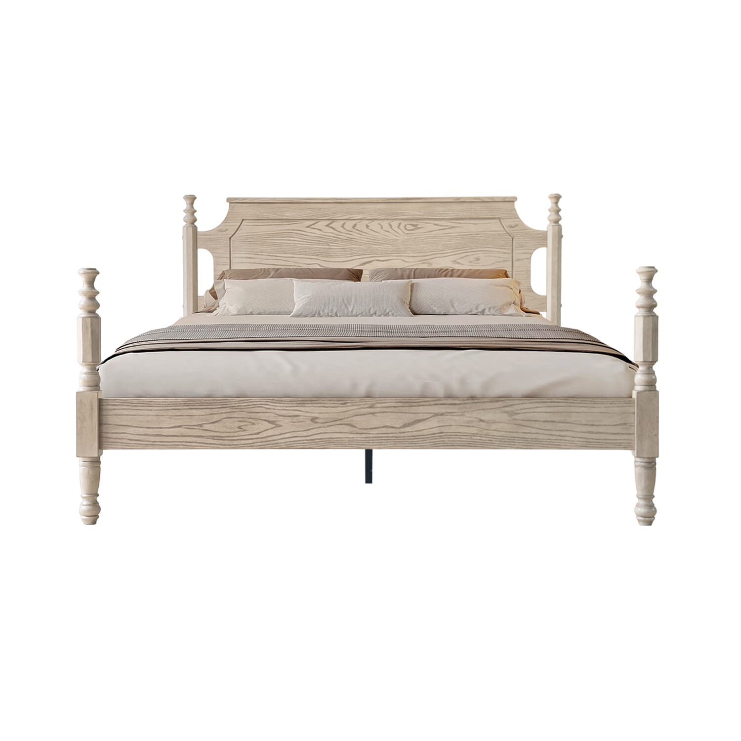 Queen Size Platform Bed Frame with Solid Wood Headboard & Footboard, Metal Legs, 12 Sturdy Slatted Base, Easy Assembly, Anti-Slip & Noise-Free, No Box Spring Needed, Driftwood Gray Oak Finish, ROQ-33