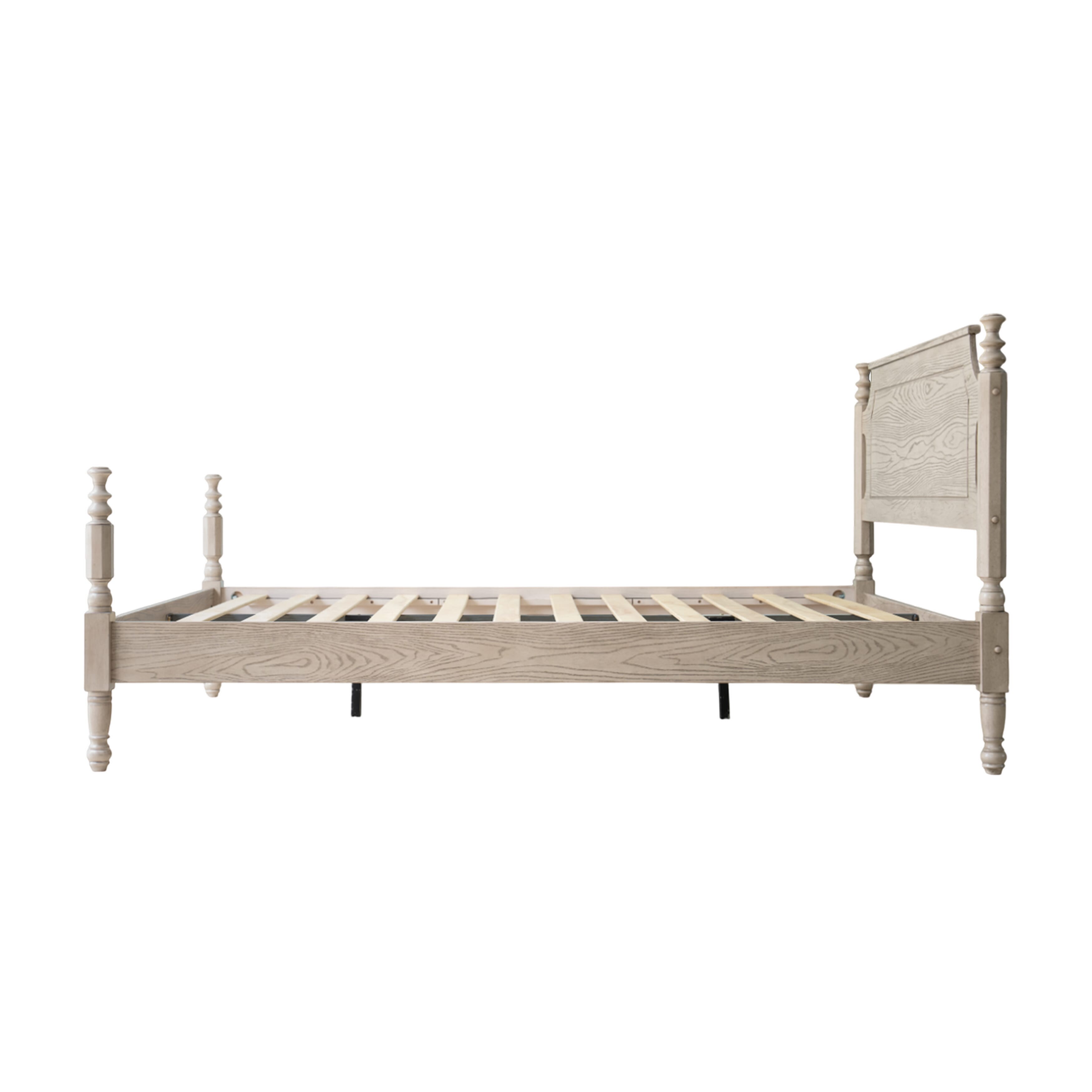 Queen Size Platform Bed Frame with Solid Wood Headboard & Footboard, Metal Legs, 12 Sturdy Slatted Base, Easy Assembly, Anti-Slip & Noise-Free, No Box Spring Needed, Driftwood Gray Oak Finish, ROQ-33