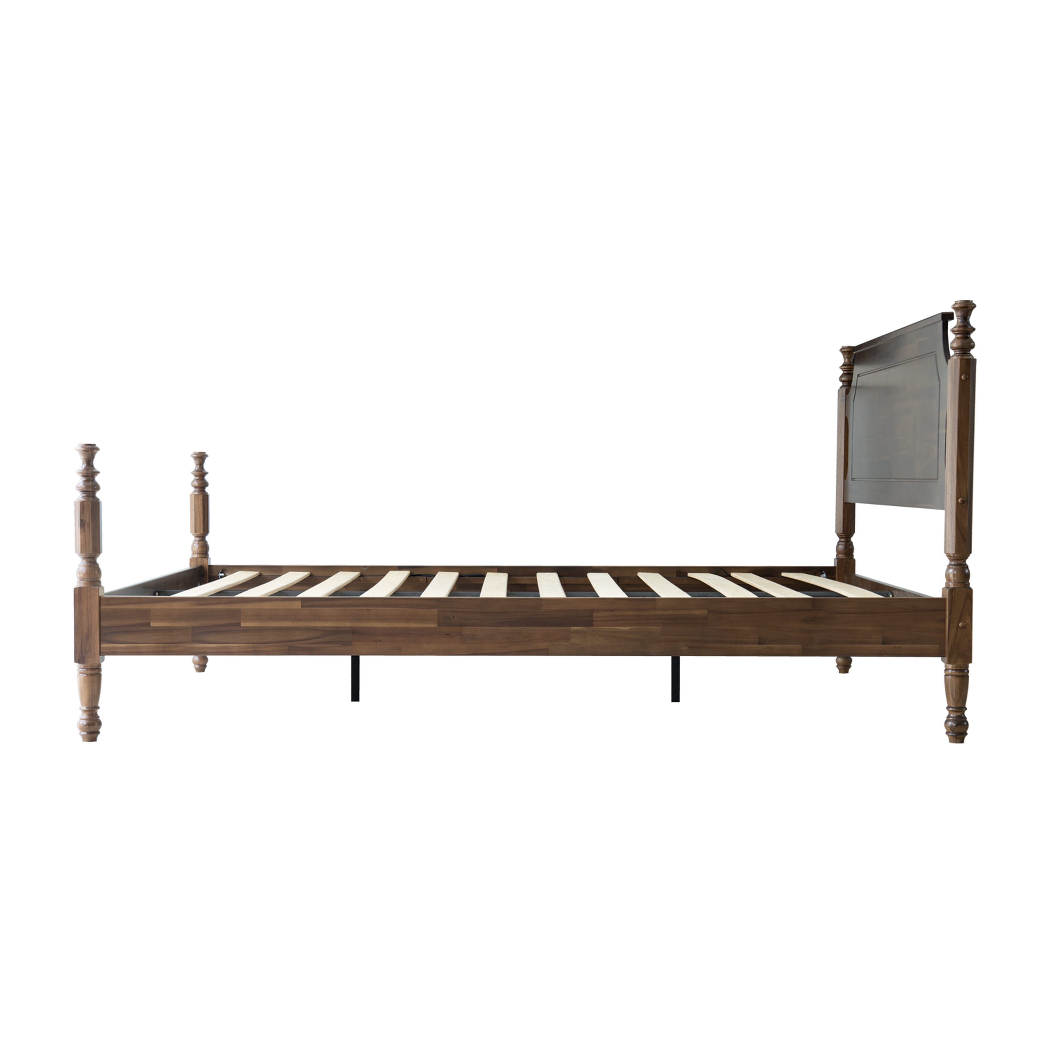 Queen Size Platform Bed Frame, Solid Wood Headboard & Footboard, Central Metal Legs with 12 Durable Slatted Base, Anti-Slip & Noise-Free, Easy Assembly, No Box Spring Needed, Walnut Finish, ROQ-37