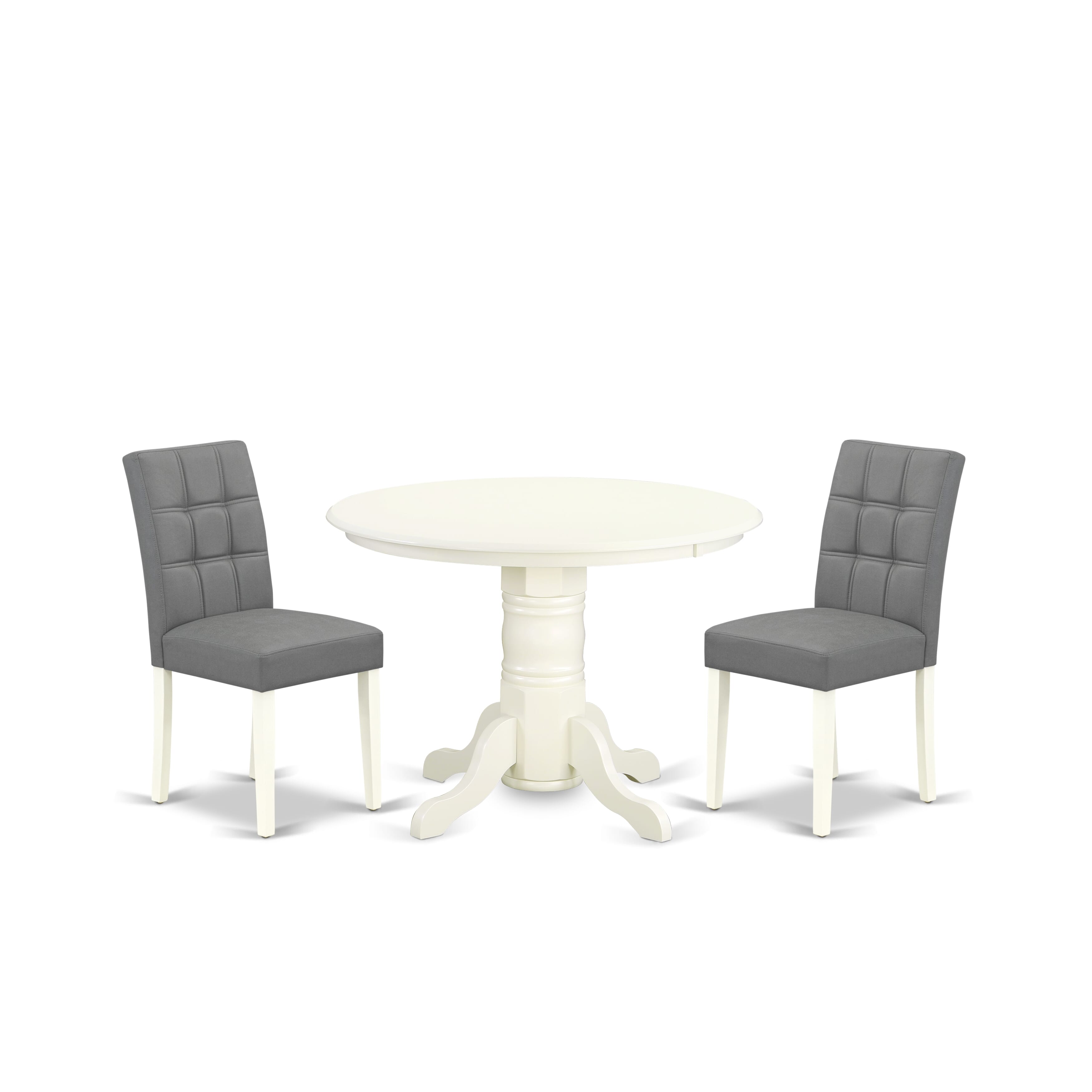 East West Furniture SHAS3-WHI-41 3 Piece Kitchen Table Set Includes A Kitchen Wood Table and 2 Platinum Gray Faux Leather Dining Chairs with Stylish Back- Linen White Finish