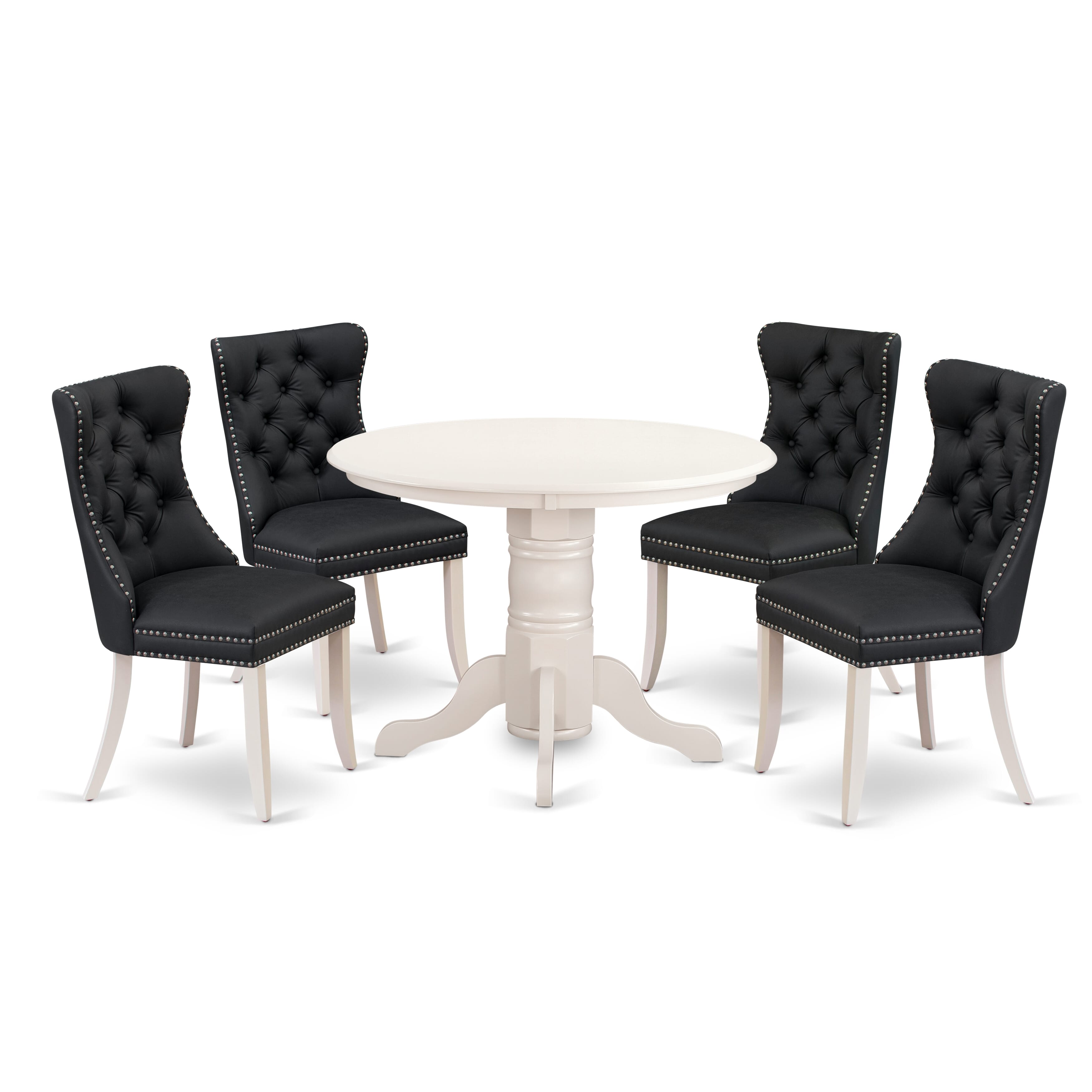 East West Furniture SHDA5-WHI-12 5 Piece Dinette Set for Small Spaces Contains a Round Dining Table with Pedestal and 4 Upholstered Parson Chairs, 42x42 Inch, linen white