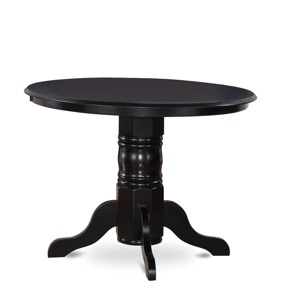 East West Furniture SHX25-BLK-30 -5 Piece Dining Set Includes a Round Kitchen Table with Black Tabletop & 4 Stackable Faux Leather Chairs