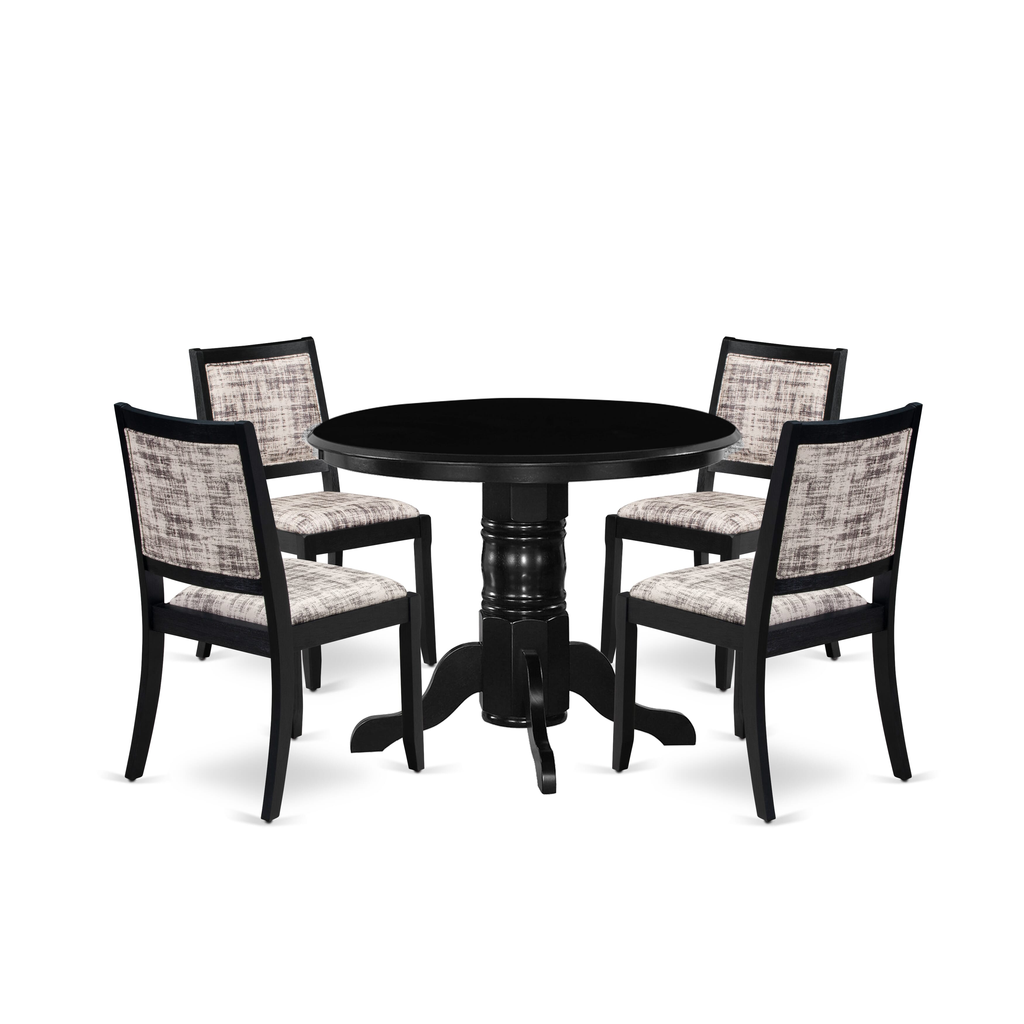 East West Furniture SHX25-BLK-30 -5 Piece Dining Set Includes a Round Table & 4 Stackable Faux Leather Fabric Chairs, Black