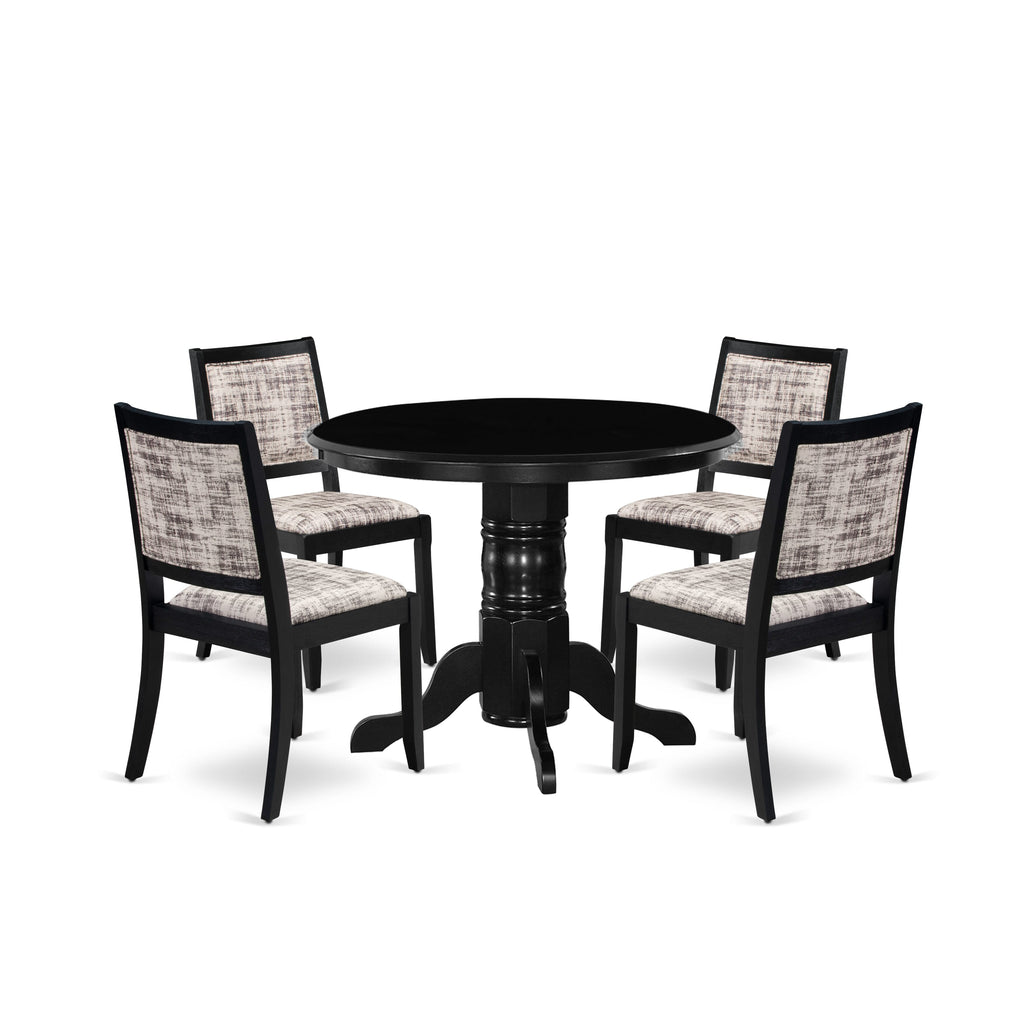 East West Furniture SHX25-BLK-30 -5 Piece Dining Set Includes a Round Kitchen Table with Black Tabletop & 4 Stackable Faux Leather Chairs