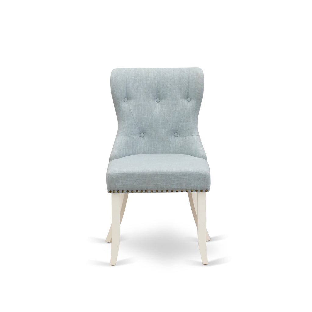 East West Furniture X026SI215-5 5 Piece Dining Room Furniture Set Includes a Rectangle Dining Table with X-Legs and 4 Baby Blue Linen Fabric Upholstered Chairs