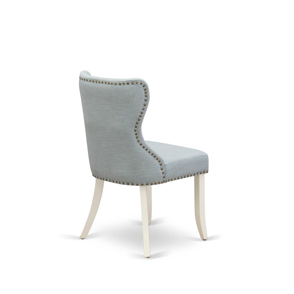 East West Furniture X026SI215-5 5 Piece Dining Room Furniture Set Includes a Rectangle Dining Table with X-Legs and 4 Baby Blue Linen Fabric Upholstered Chairs