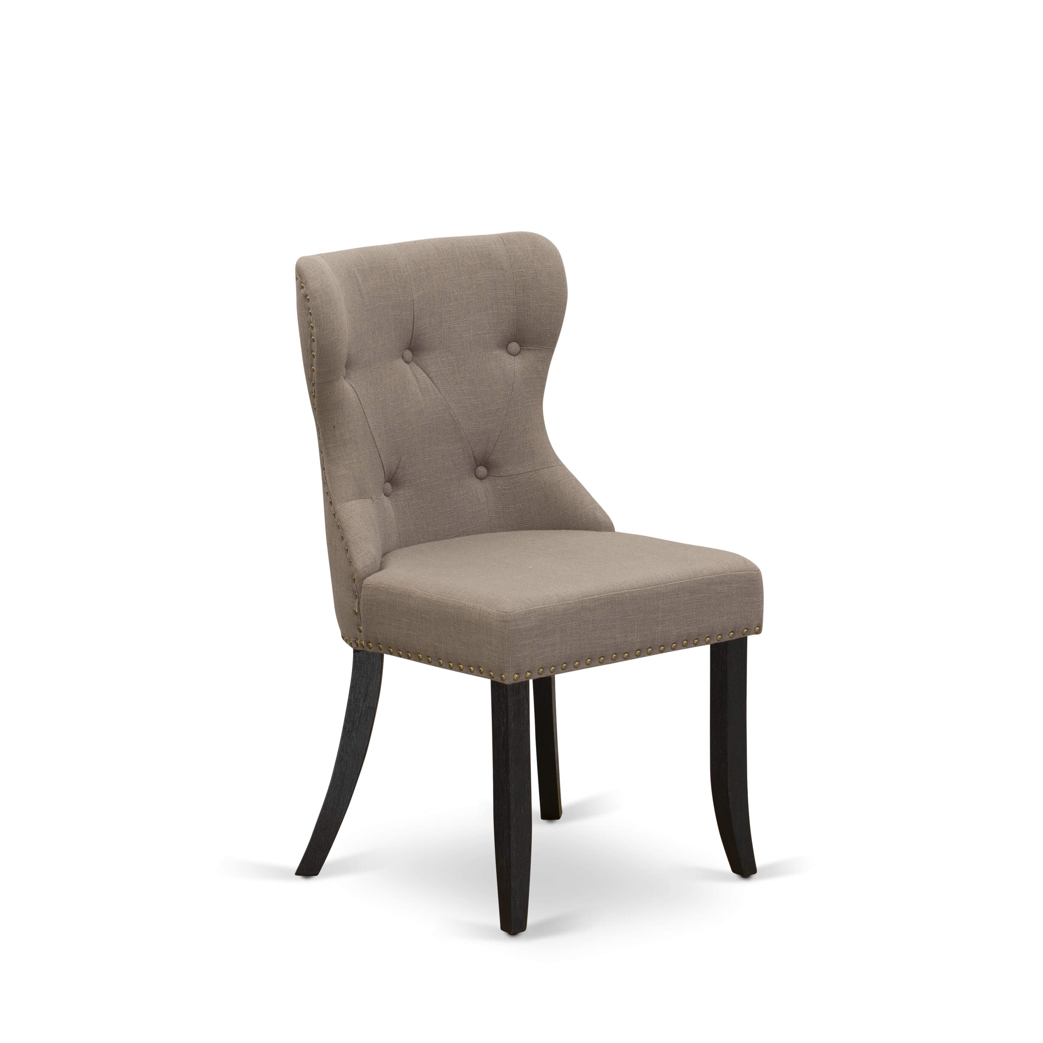 East West Furniture X627SI648-7 7-Pc Mid Century Dining Table Set with Coffee Linen Fabric Seat and Button Tufted Chair Back Kitchen Chairs - Mid Century Dining Table - linen white Finish