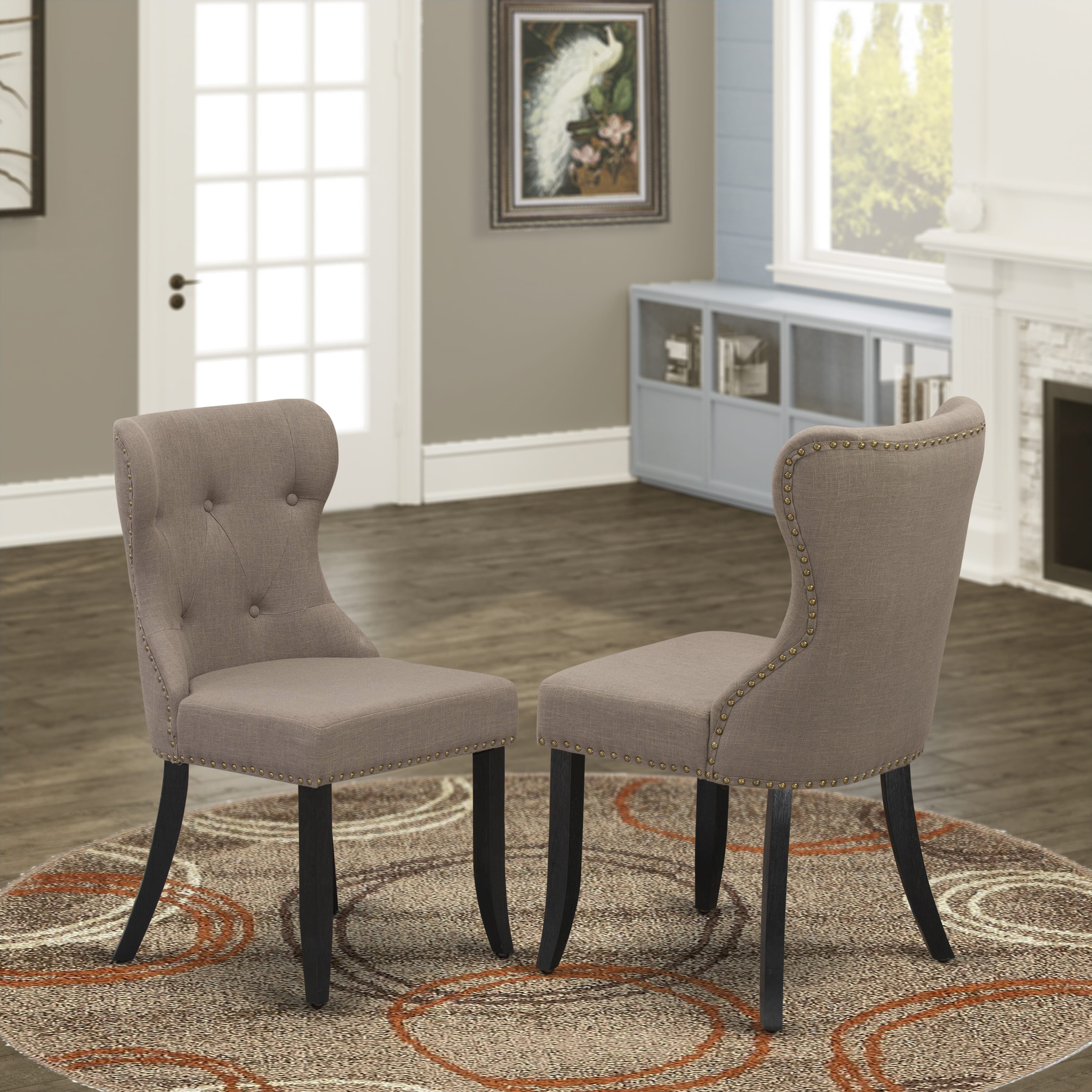 East West Furniture V626SI648-6 6-Pc Dinette Set with Coffee Linen Fabric Seat and Button Tufted Chair Back Dining Chairs and Wooden Dining Bench - Dining Table - linen white Finish