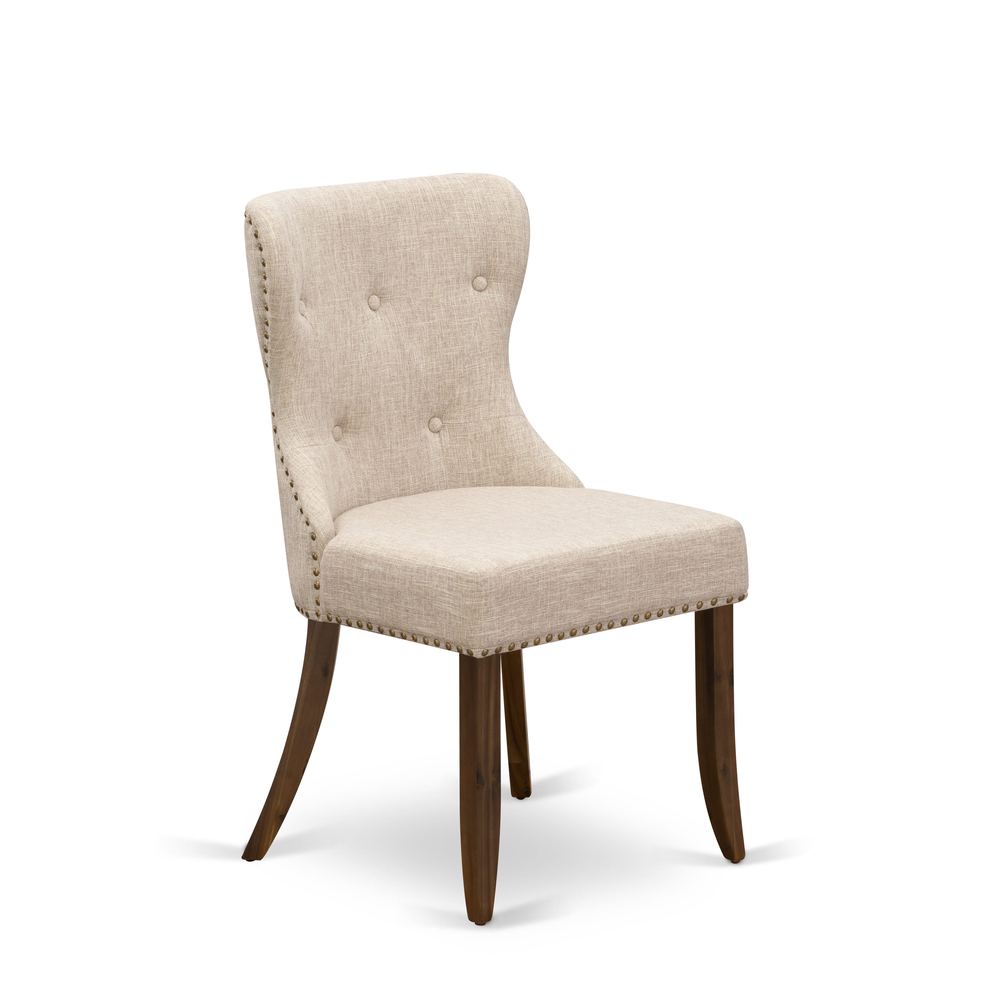 Luxe by East West Furniture - NESI5-AWA-04 - 5-pc Mid Century Dining Table Set consists of a Wooden Dining Table and 4 Light Tan Linen Fabric Dining Chairs with Button Tufted Back - Antique Walnut