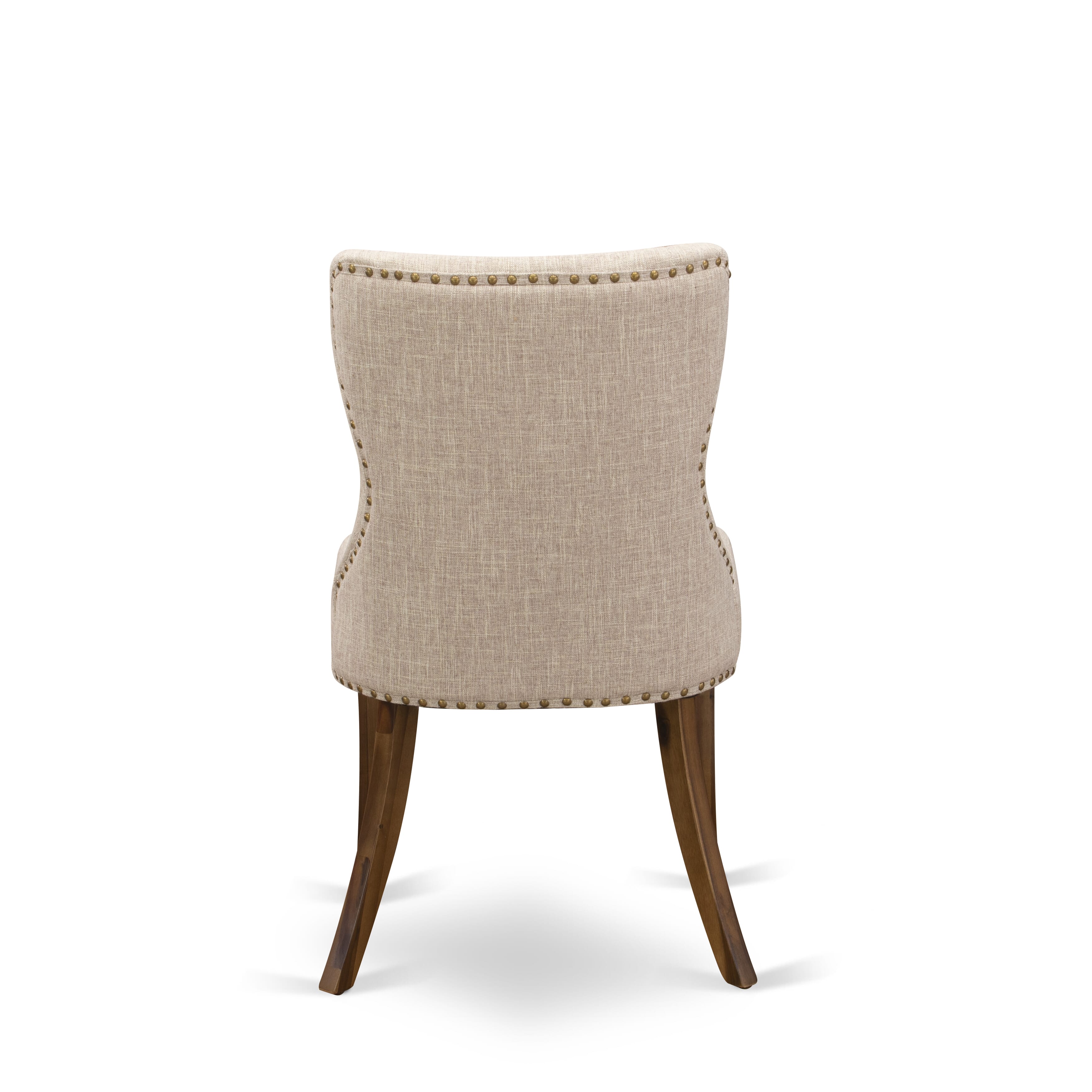 Luxe by East West Furniture - NESI9-AWA-04 - 9-piece Dining Table Set consists of a Modern Kitchen Table and 8 Light Tan Linen Fabric Dining Chairs with Button Tufted Back - Antique Walnut Finish