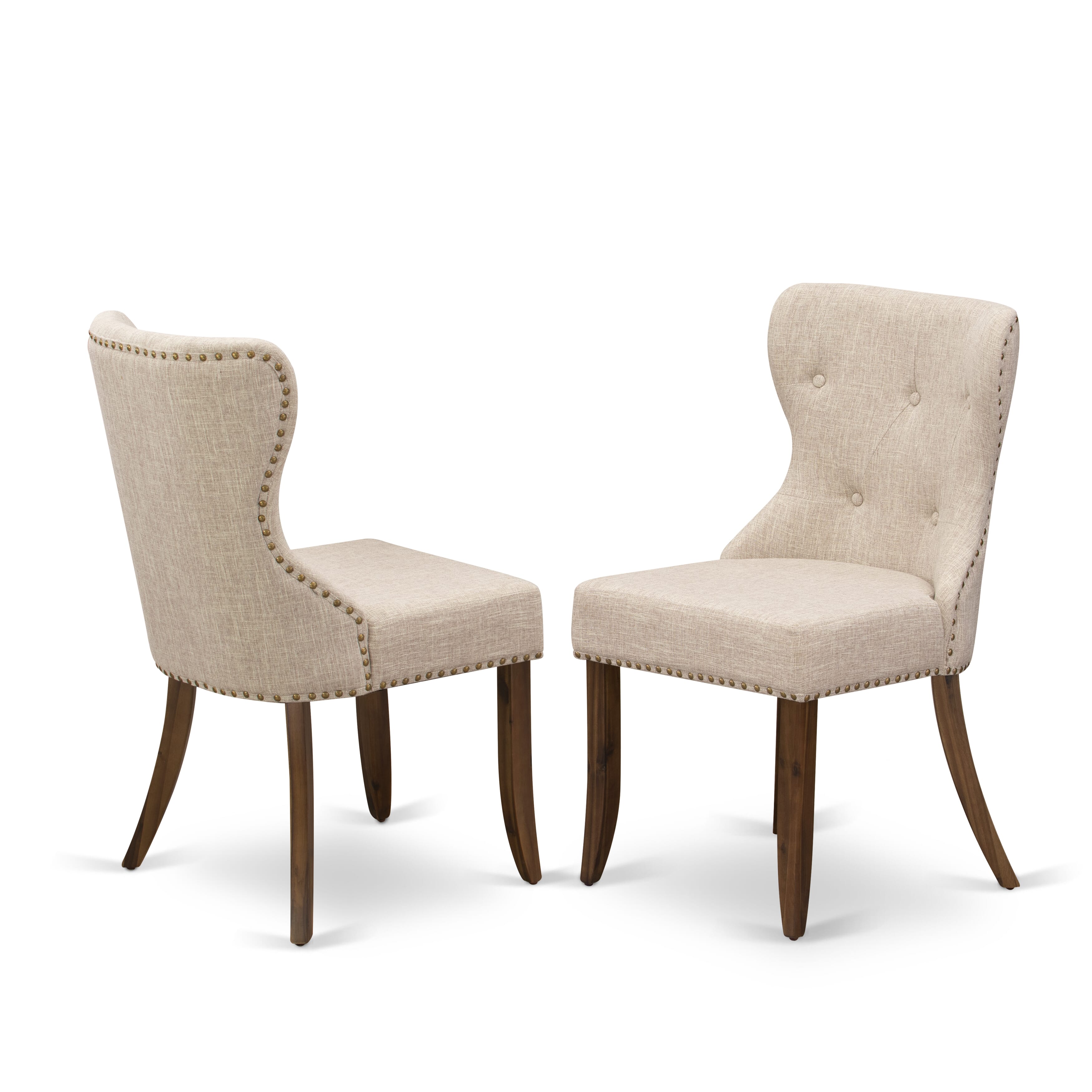 Luxe by East West Furniture I8SI5-50N-04 5 Piece Dinette Set for 4 Includes a 54" Round Table with Pedestal and 4 Light Tan Linen Fabric Parson Chairs, Antique Walnut