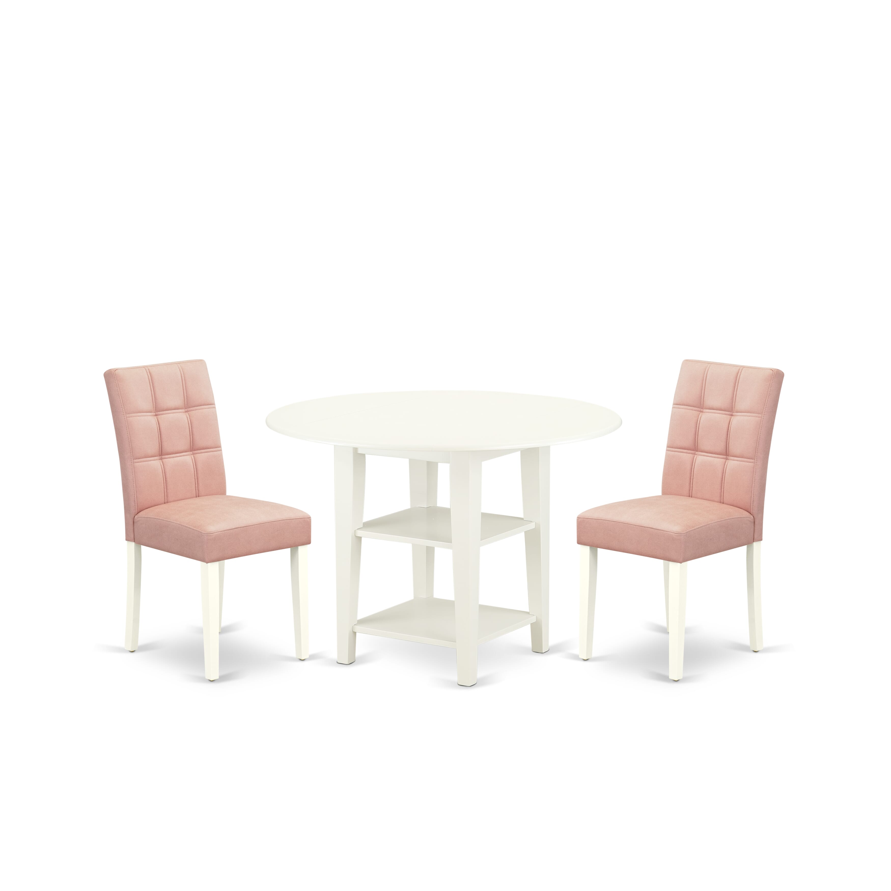 East West Furniture SUAS3-LWH-42 3 Piece Kitchen Table Set consists A Dinner Table and 2 Beige Red Faux Leather Wood Chairs with Stylish Back- Linen White Finish