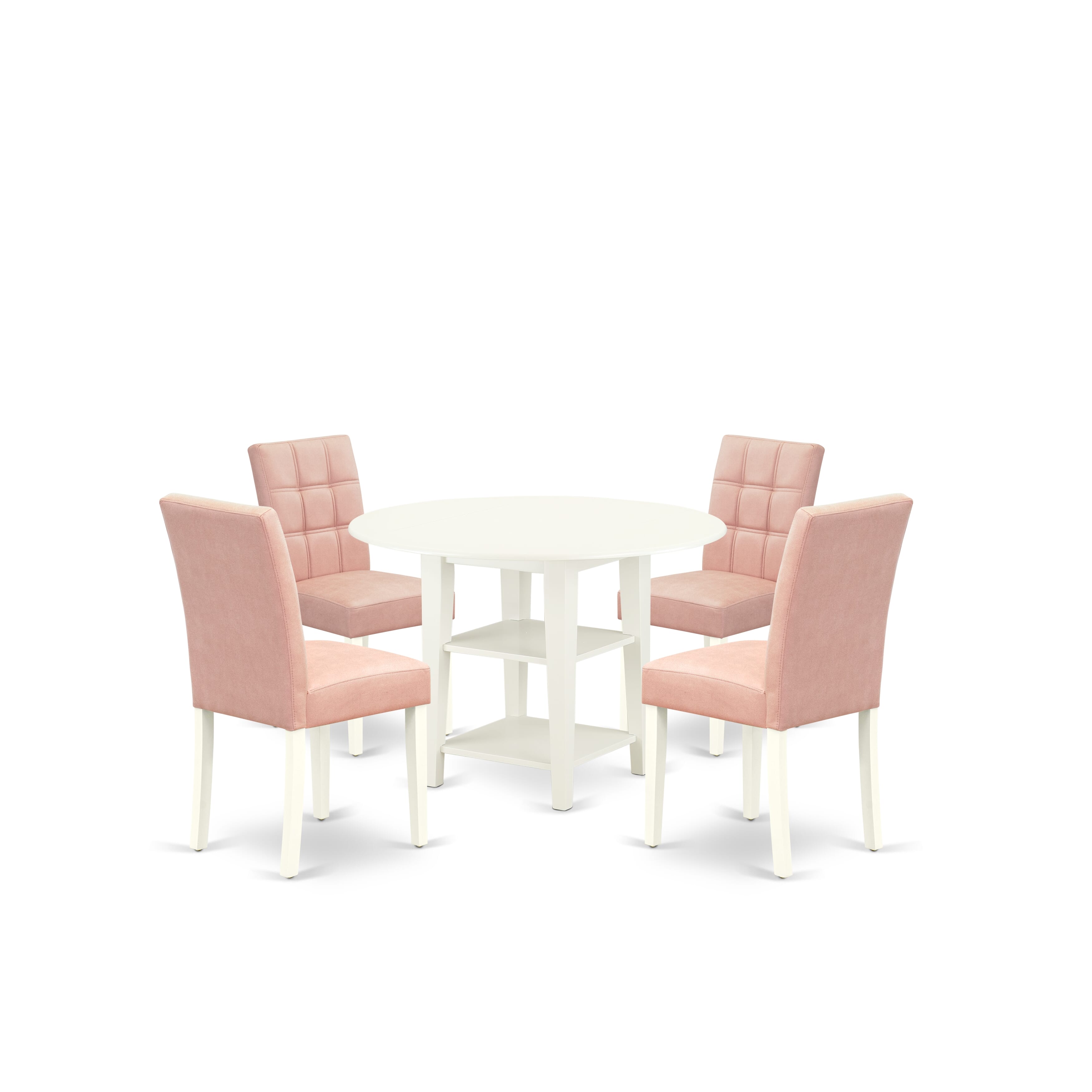 East West Furniture SUAS5-LWH-42 5 Piece Mid-Century Dining Table Set contain A Dinner Table and 4 Beige Red Faux Leather Parson Kitchen Chairs with Stylish Back- Linen White Finish