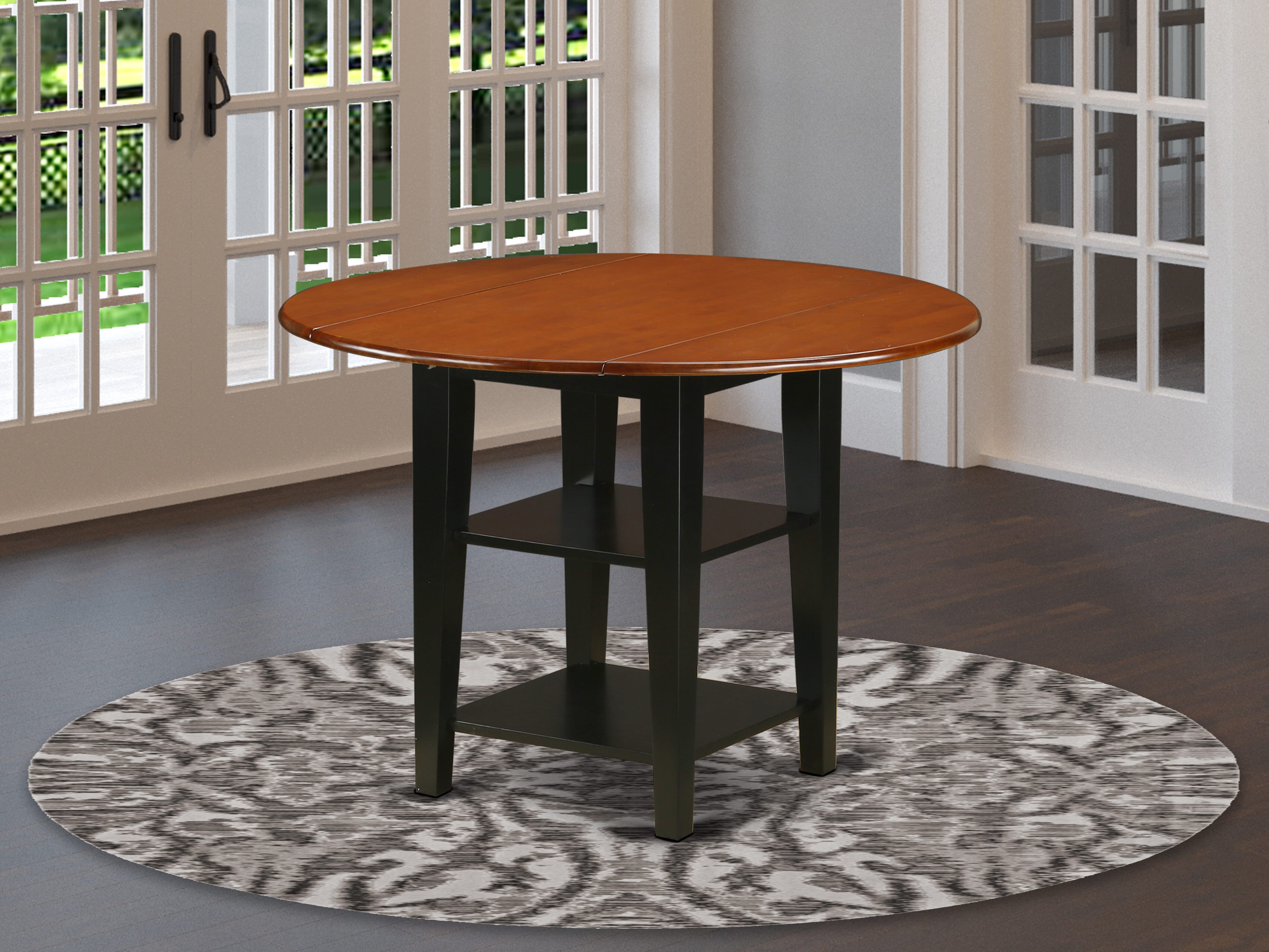 SUT-BCH-T Sudbury round Kitchen Table with two shelves in Black & Cherry finish
