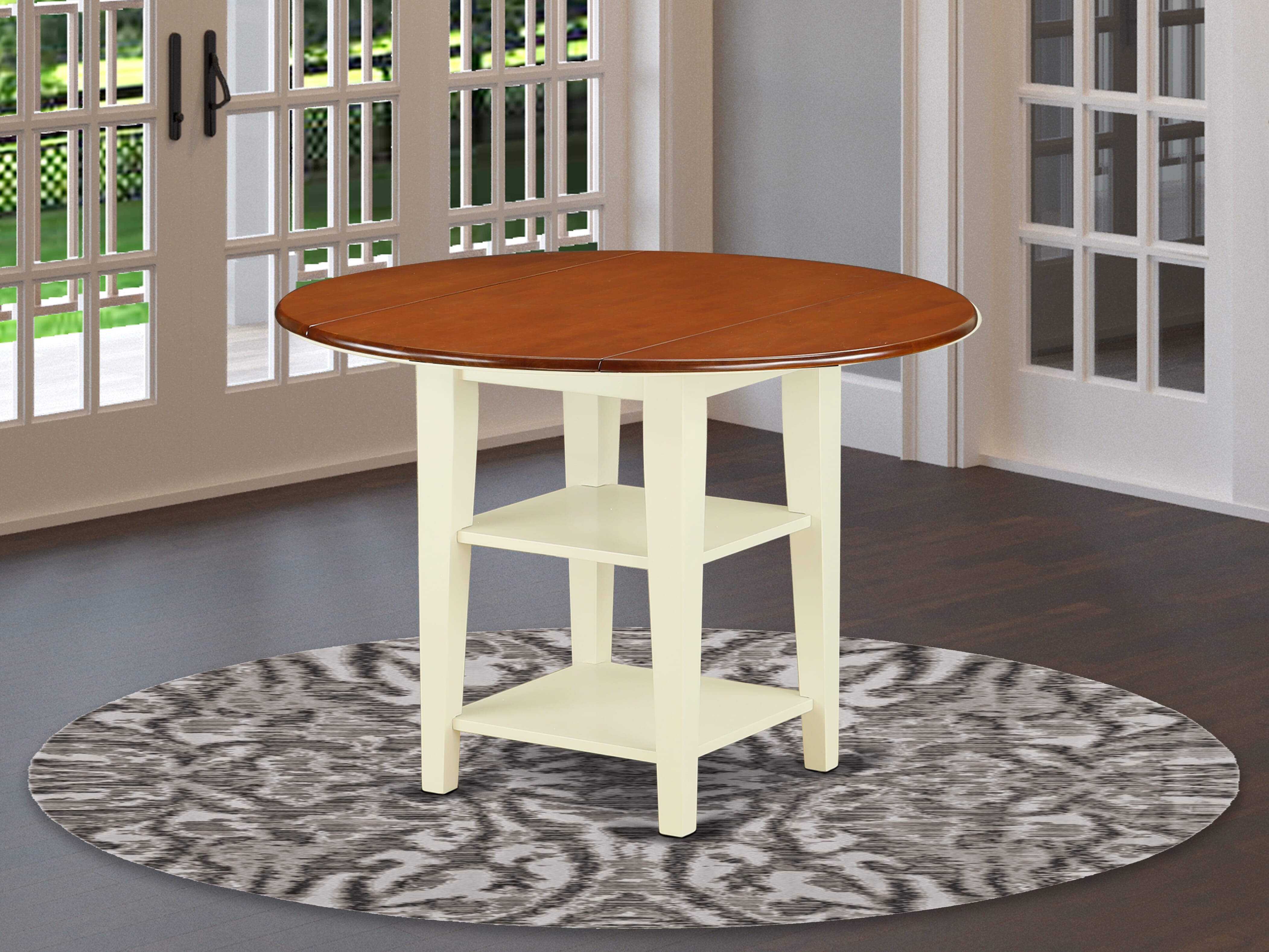 SUT-BMK-T Sudbury round Kitchen Table with two shelves in Buttermilk & Cherry finish
