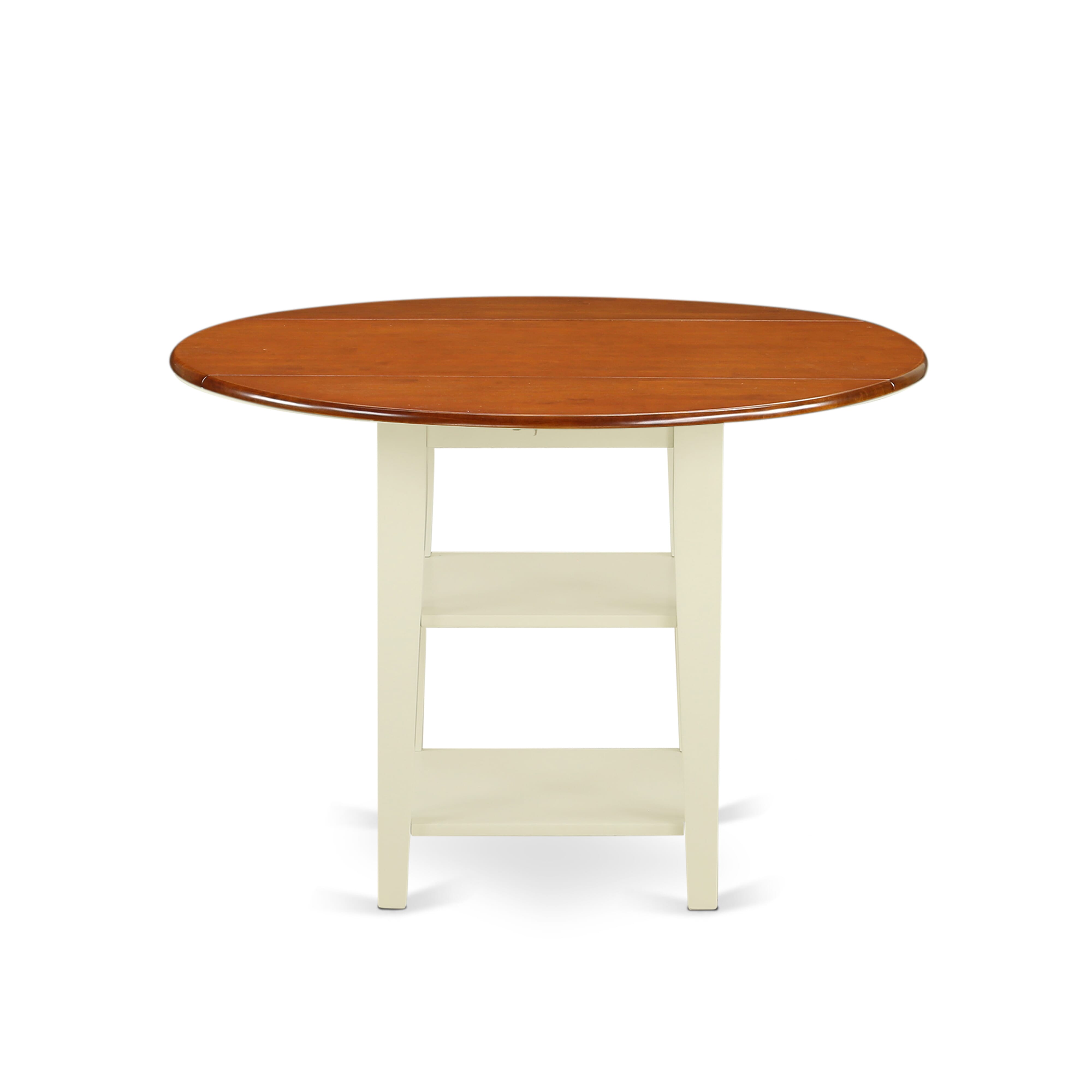 SUT-BMK-T Sudbury round Kitchen Table with two shelves in Buttermilk & Cherry finish
