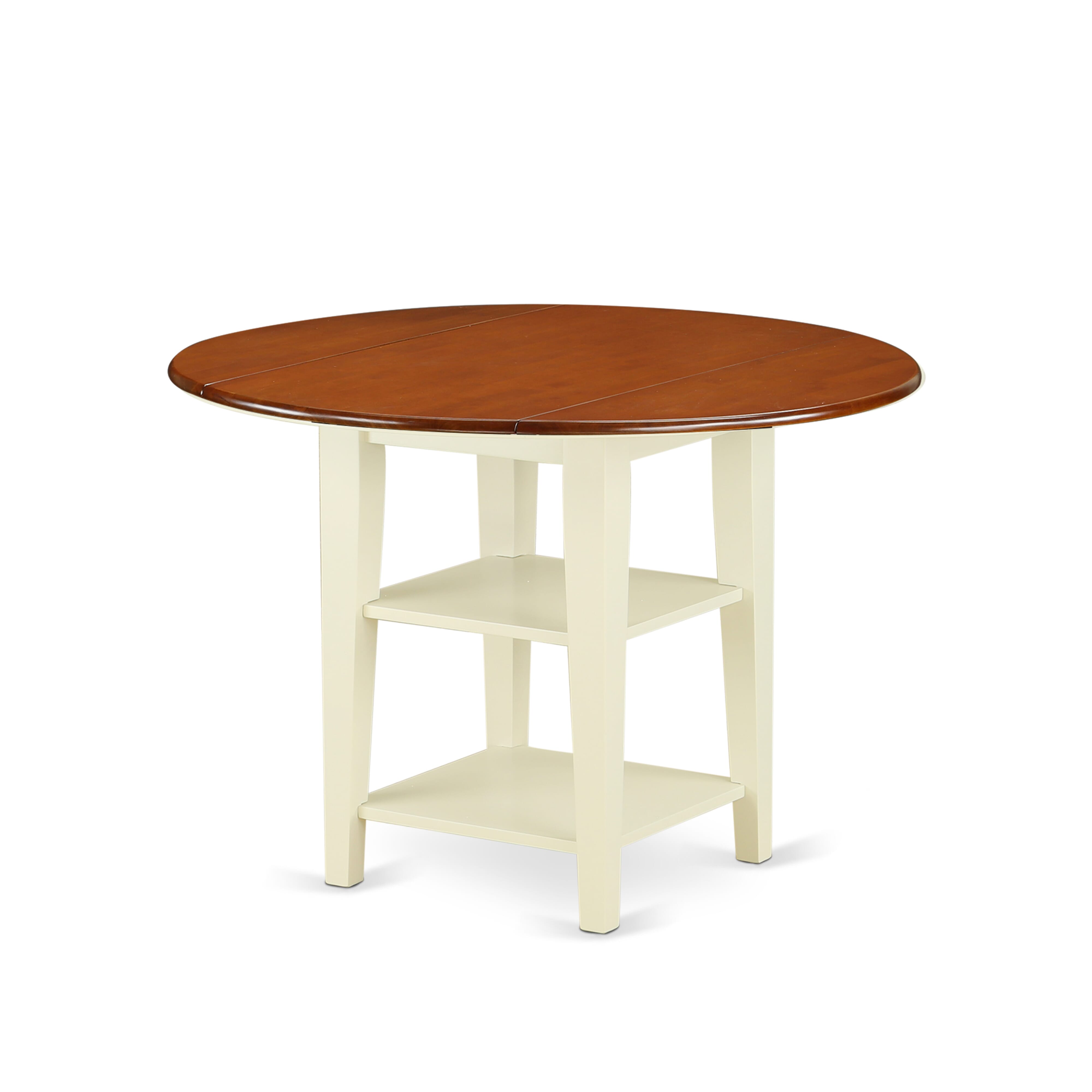 SUT-BMK-T Sudbury round Kitchen Table with two shelves in Buttermilk & Cherry finish