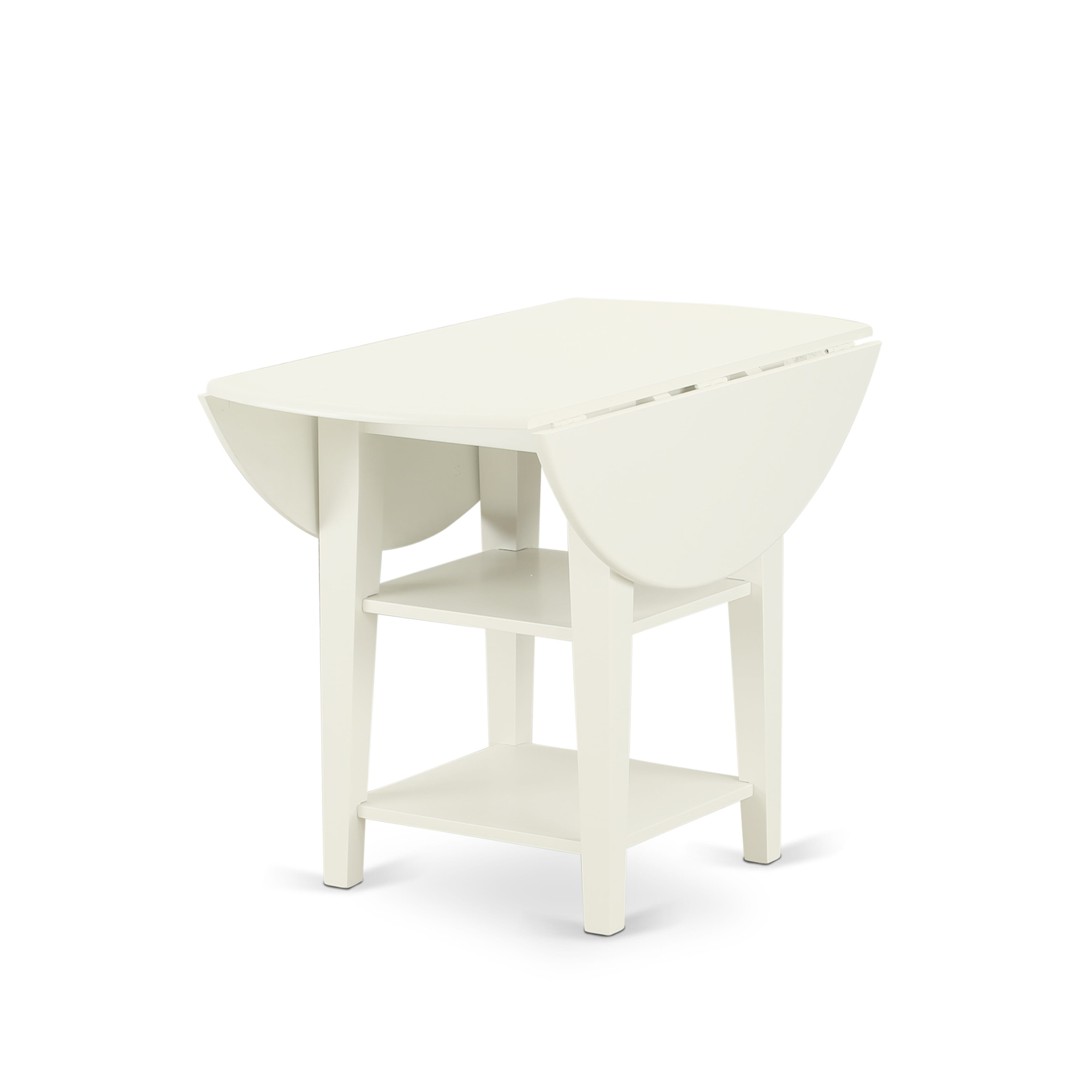 East West Furniture SUDA3-LWH-12 3 Piece Dining Table Set Consists of a Round Kitchen Table with Dropleaf & Shelves and 2 Upholstered Chairs, 42x42 Inch, linen white