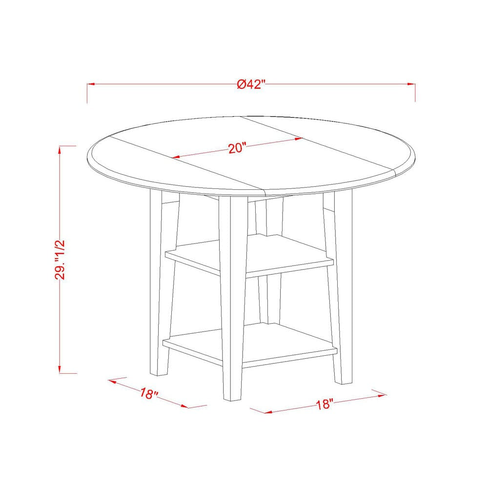 East West Furniture SUDA5-LWH-12 5 Piece Dining Table Set Includes a Round Kitchen Table with Dropleaf & Shelves and 4 Upholstered Parson Chairs, 42x42 Inch, linen white