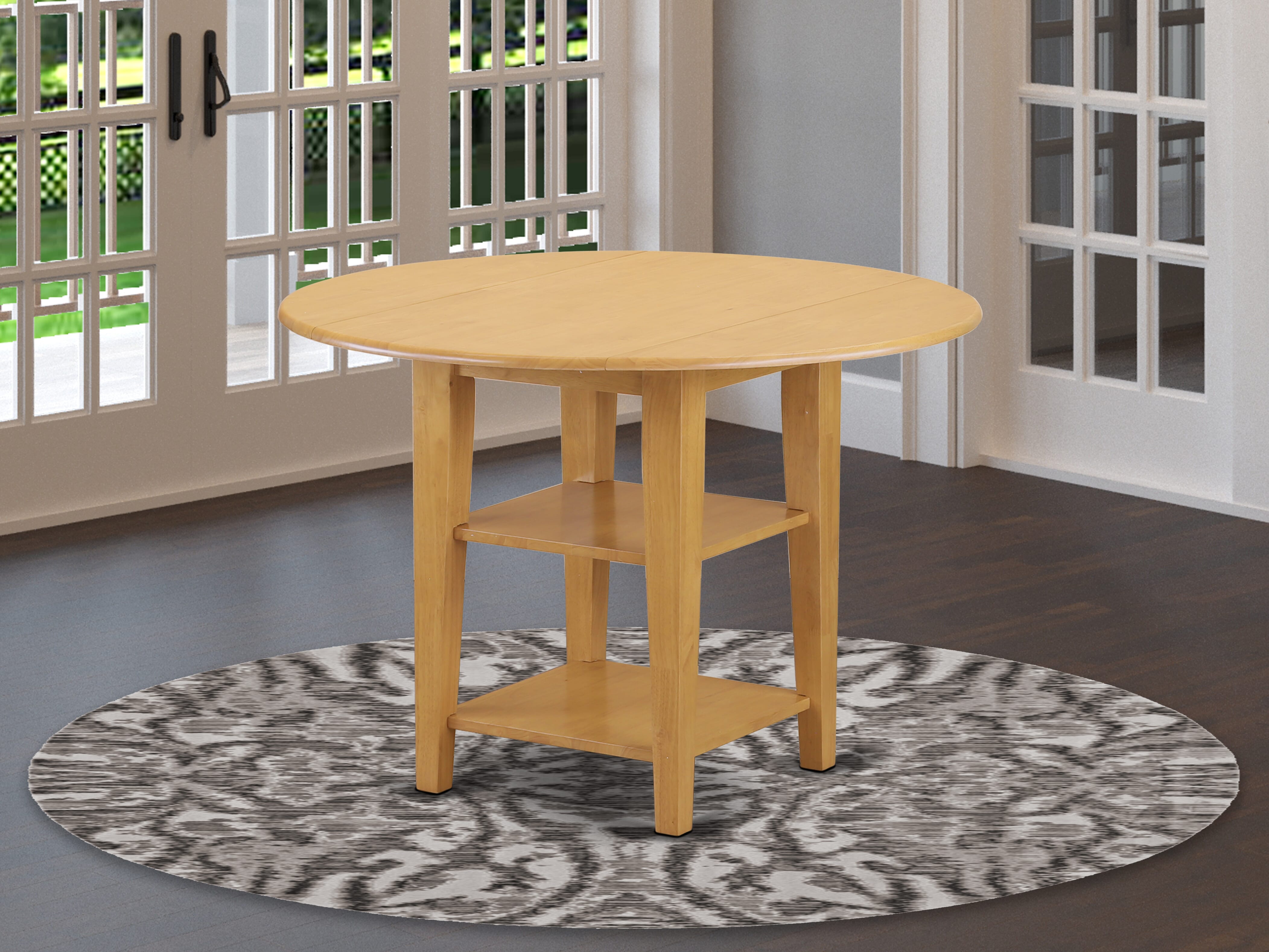East West Furniture SUAS3-OAK-28 3 Piece Modern Dining Set Includes A Dining Table and 2 Brown Textured Faux Leather Parsons Chairs, Oak
