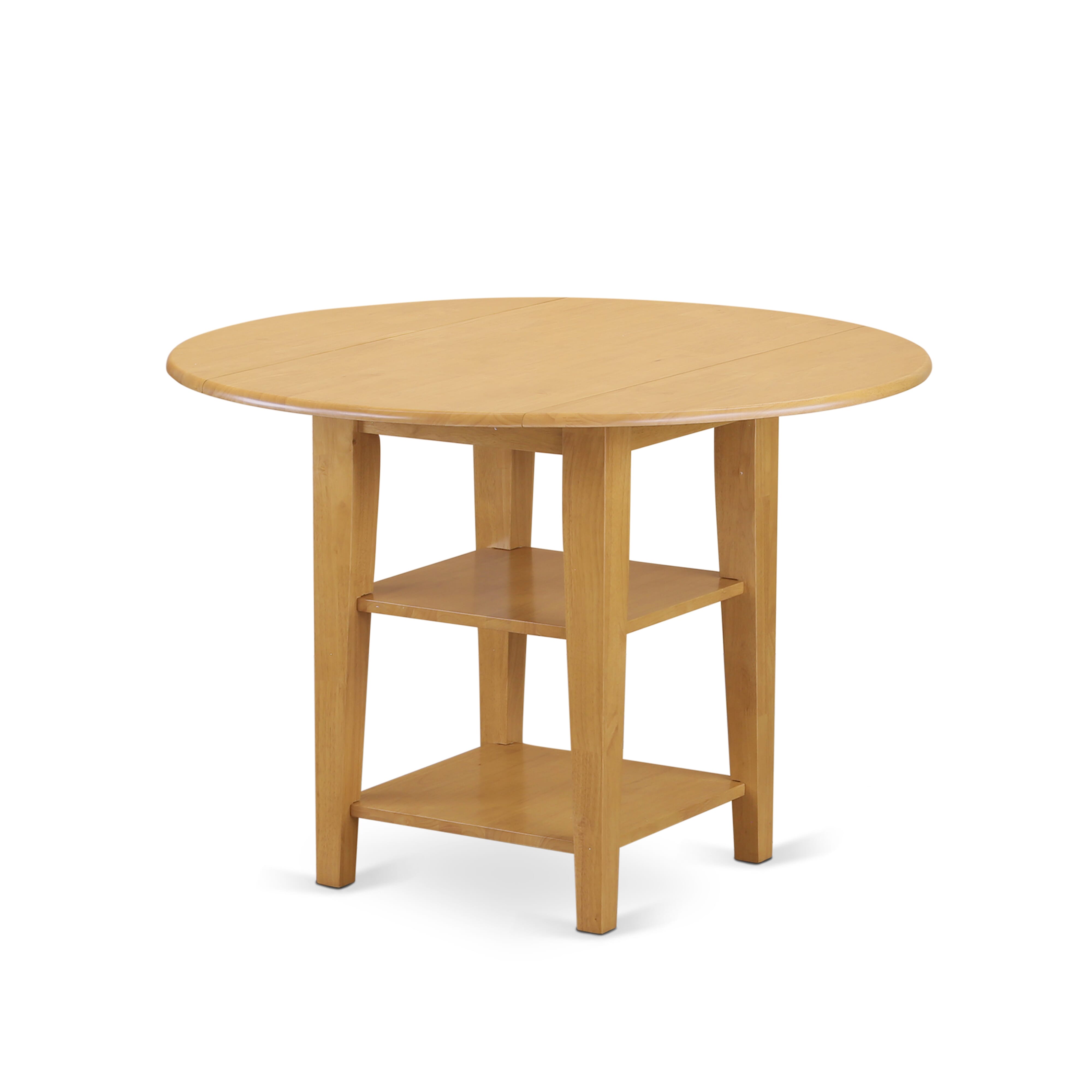 East West Furniture SUAS5-OAK-28 5 Piece Mid Century Dining Set contain A Mid Century Table and 4 Brown Textured Faux Leather Dining Room Chairs, Oak