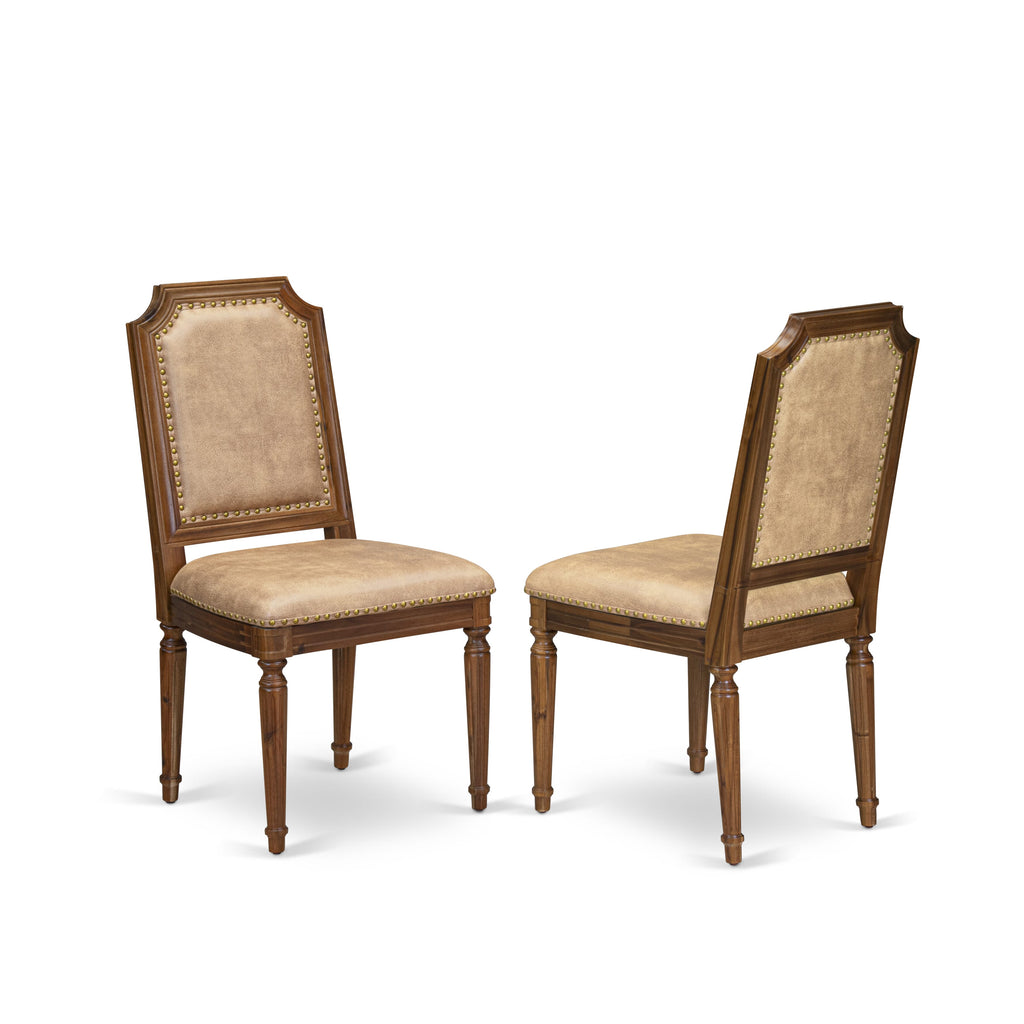 Luxe by East West Furniture LETY7-AWA-28 7-piece Mid-Century Dining Table Set consists of a Kitchen Table and 6 Beige PU Leather Dining room Chairs with High Back-Antique Walnut Finish