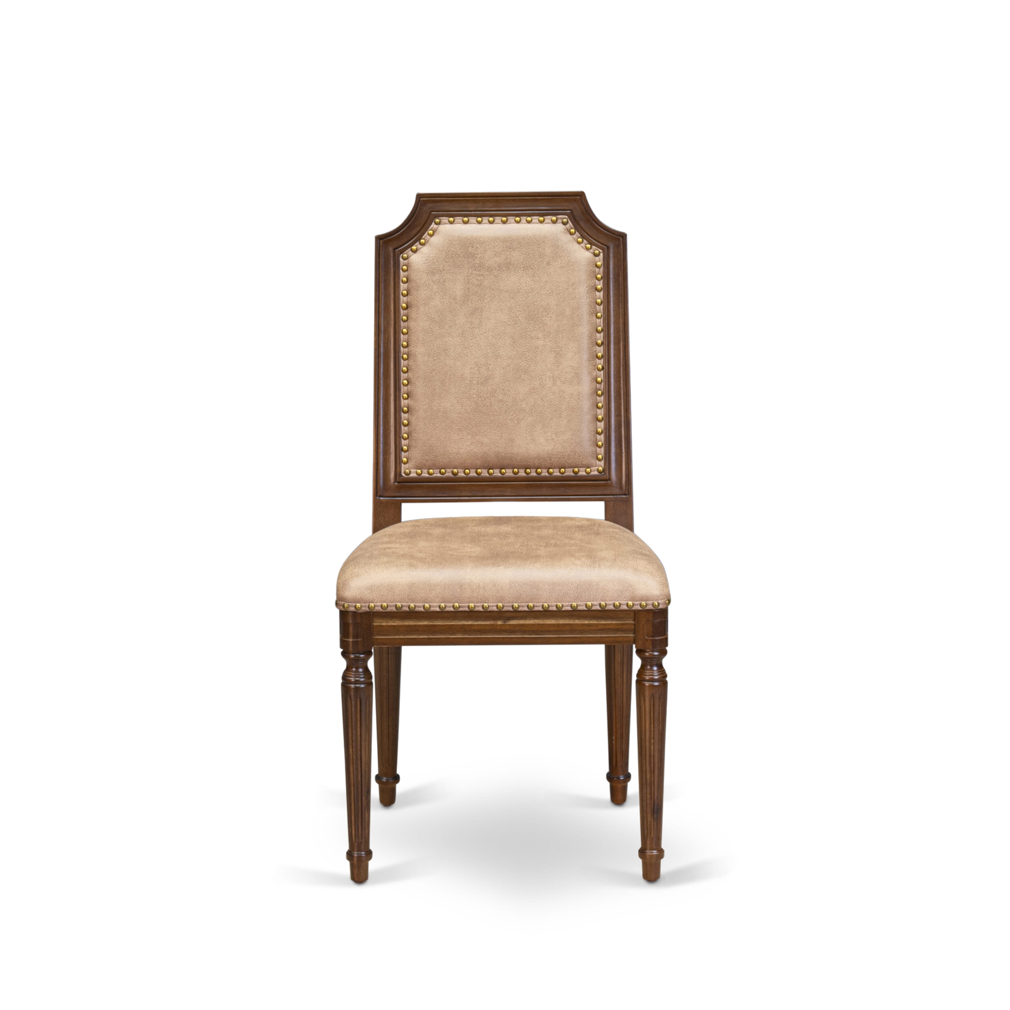 Luxe by East West Furniture LKTY7-AWA-28 7-piece Dining Table Set includes a Modern Dining Table and 6 Beige PU Leather Kitchen Chairs with High Back-Antique Walnut Finish