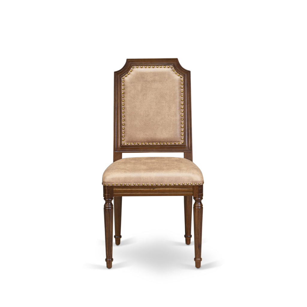 Luxe by East West Furniture - TYC-AWA-28 - Parson Chairs with Beige PU Leather Padded Chairs, set of 2, Antique Walnut Finish