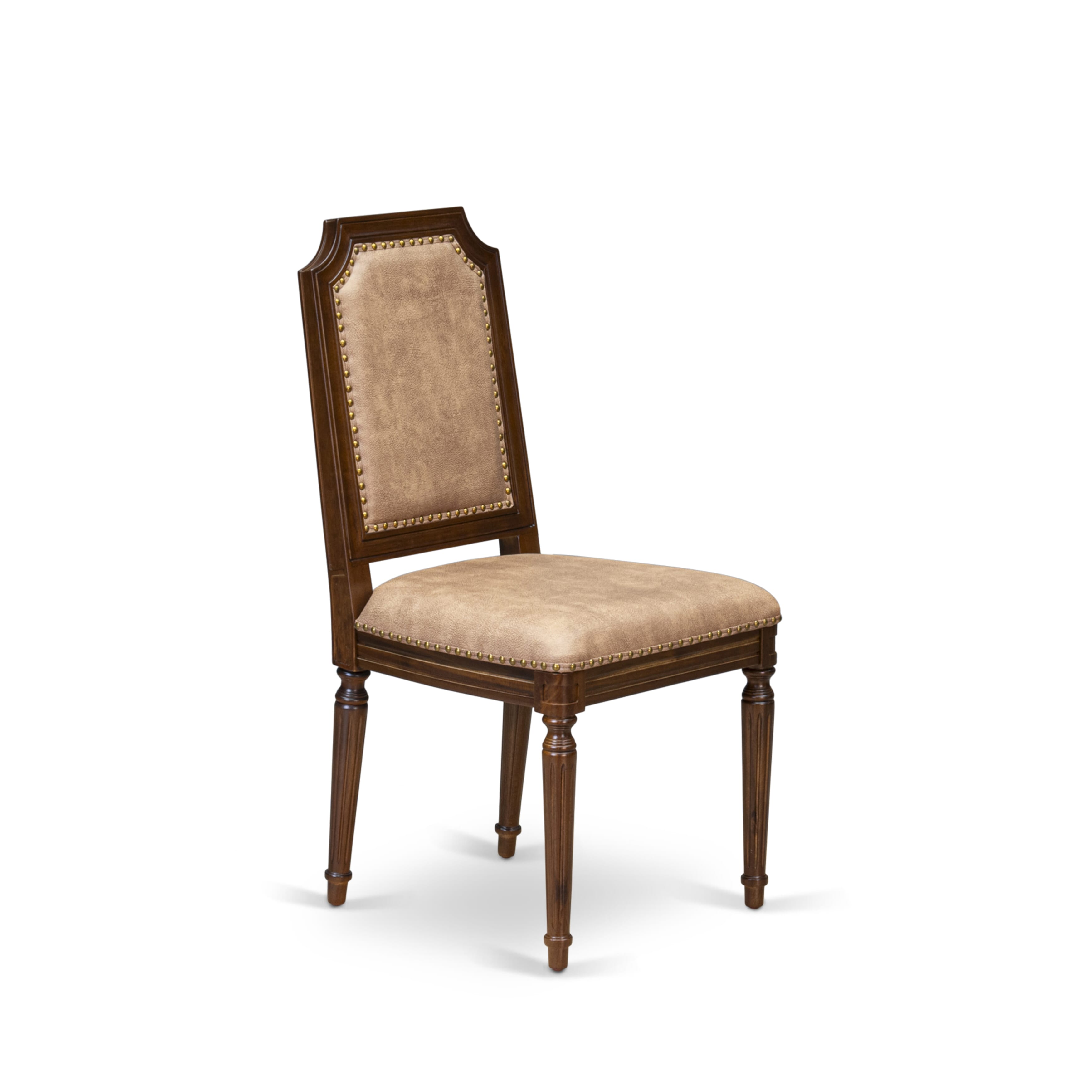 Luxe by East West Furniture LKTY9-AWA-28 9-piece Dining Room Set consists of a Dining Table and 8 Beige PU Leather Kitchen Chairs with High Back-Antique Walnut Finish