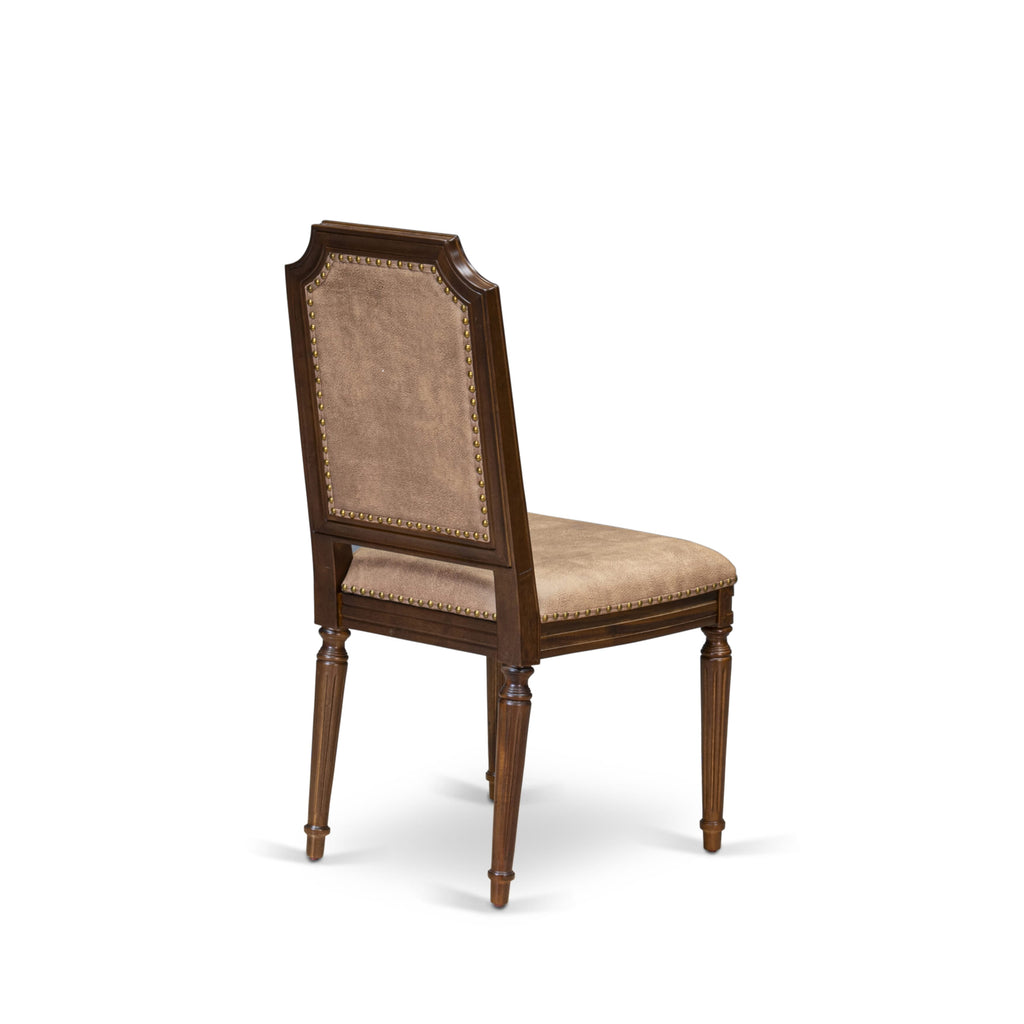 Luxe by East West Furniture - TYC-AWA-28 - Parson Chairs with Beige PU Leather Padded Chairs, set of 2, Antique Walnut Finish
