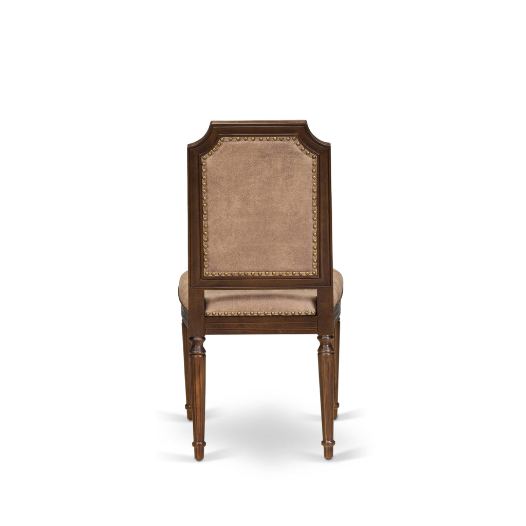 Luxe by East West Furniture - TYC-AWA-28 - Parson Chairs with Beige PU Leather Padded Chairs, set of 2, Antique Walnut Finish