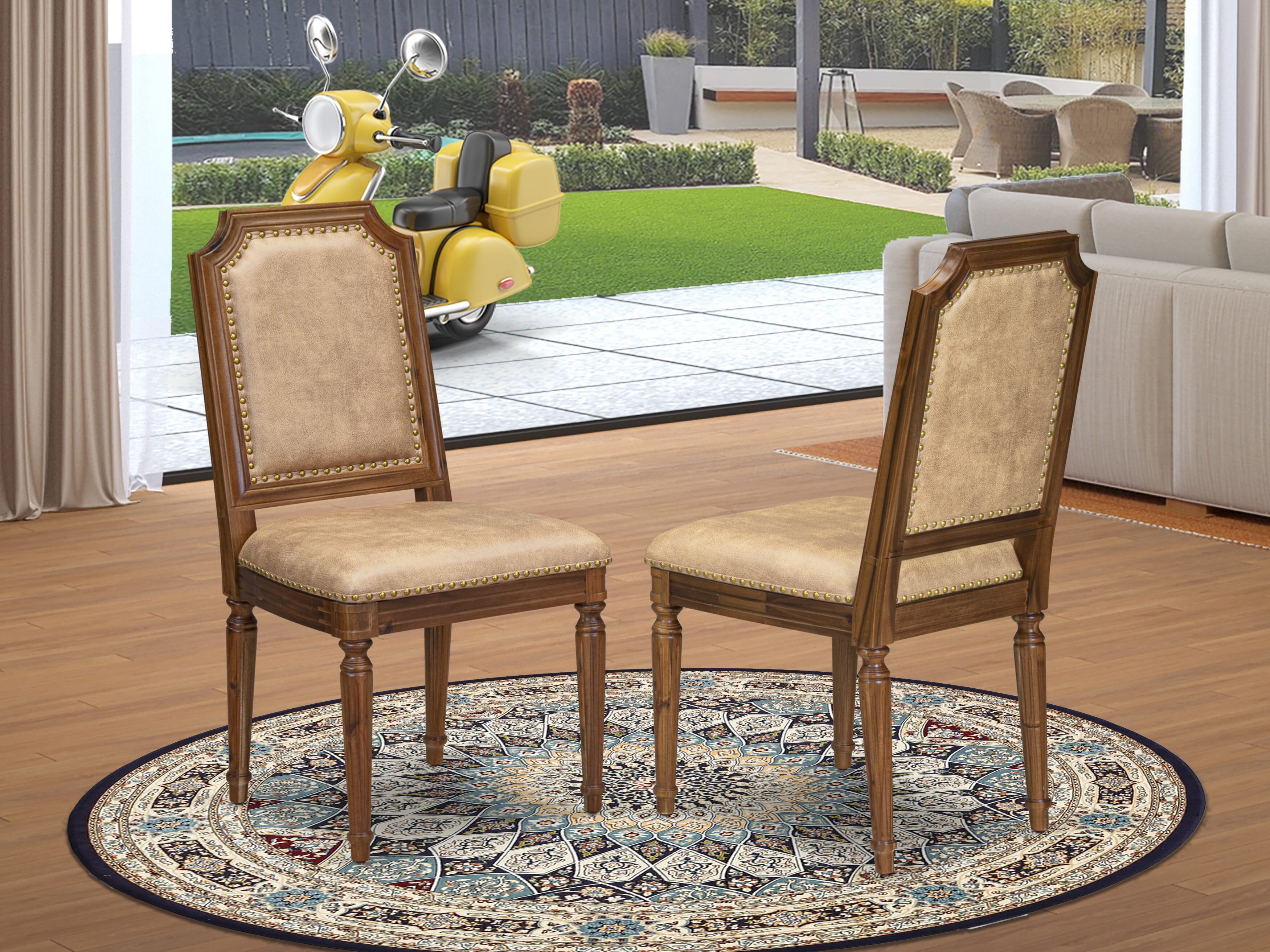 Luxe by East West Furniture LKTY5-AWA-28 5-piece Kitchen Table Set consists of a Dining Table and 4 Beige PU Leather Dinner Chairs with High Back-Antique Walnut Finish