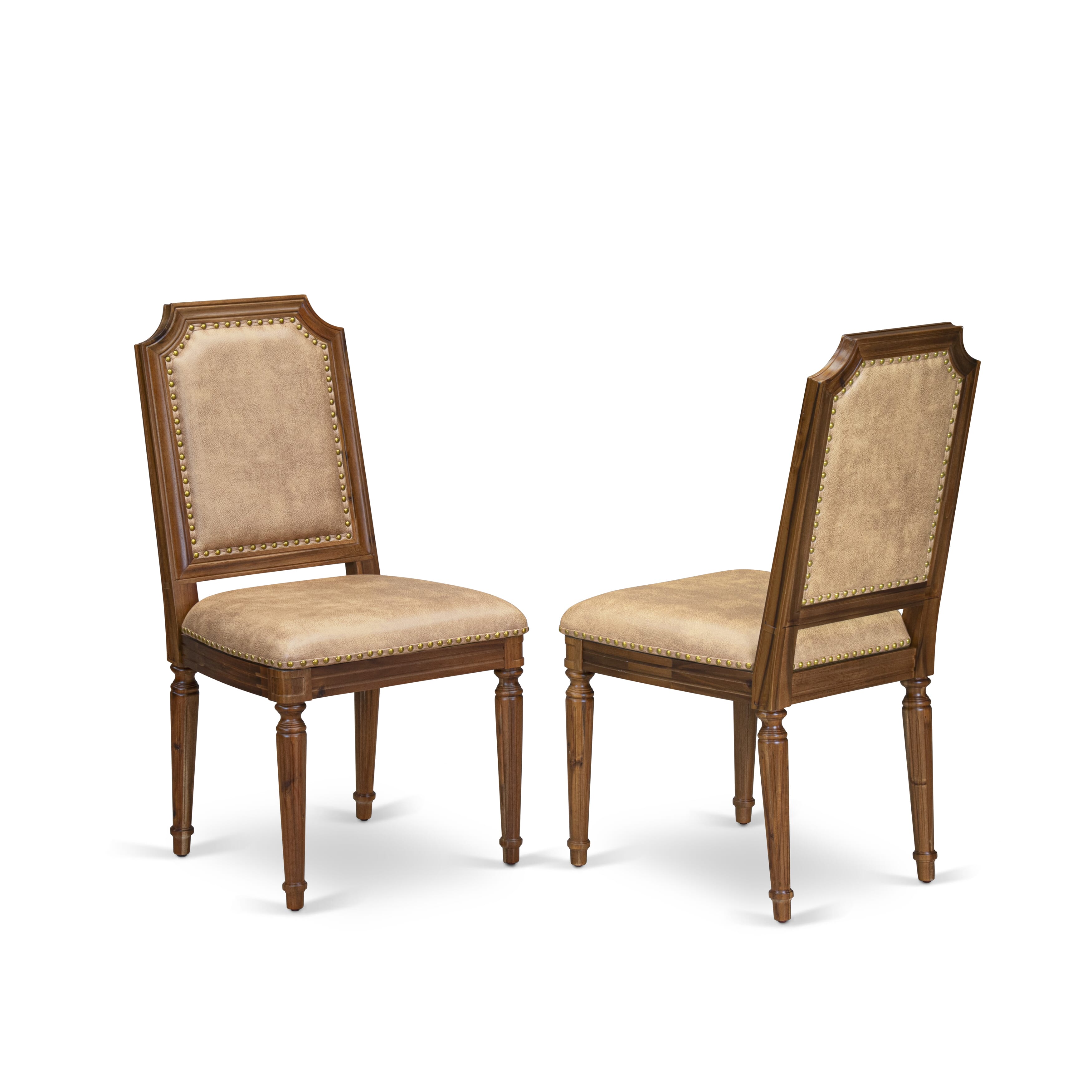 Luxe by East West Furniture LETY7-AWA-28 7-piece Mid-Century Dining Table Set consists of a Kitchen Table and 6 Beige PU Leather Dining room Chairs with High Back-Antique Walnut Finish