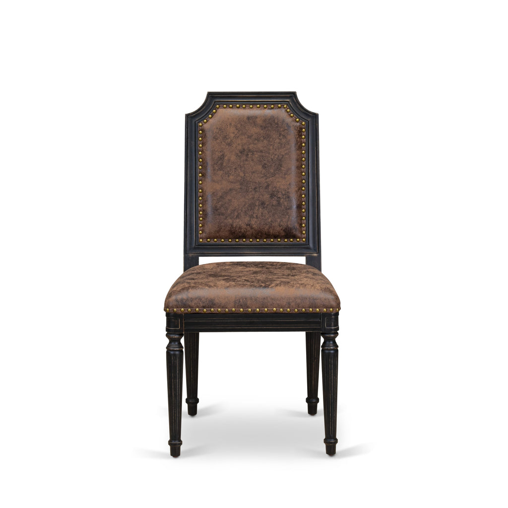 Luxe by East West Furniture - TYC-SBB-33 - Upholstered Chairs with Brown PU Leather Upholstered Chairs, set of 2, Sand Blasted Black Finish