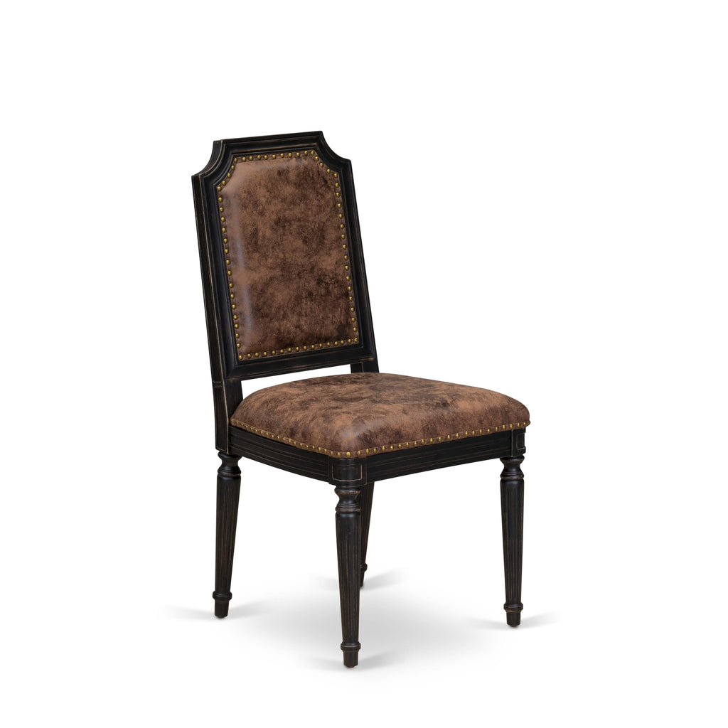 Luxe by East West Furniture - TYC-SBB-33 - Upholstered Chairs with Brown PU Leather Upholstered Chairs, set of 2, Sand Blasted Black Finish
