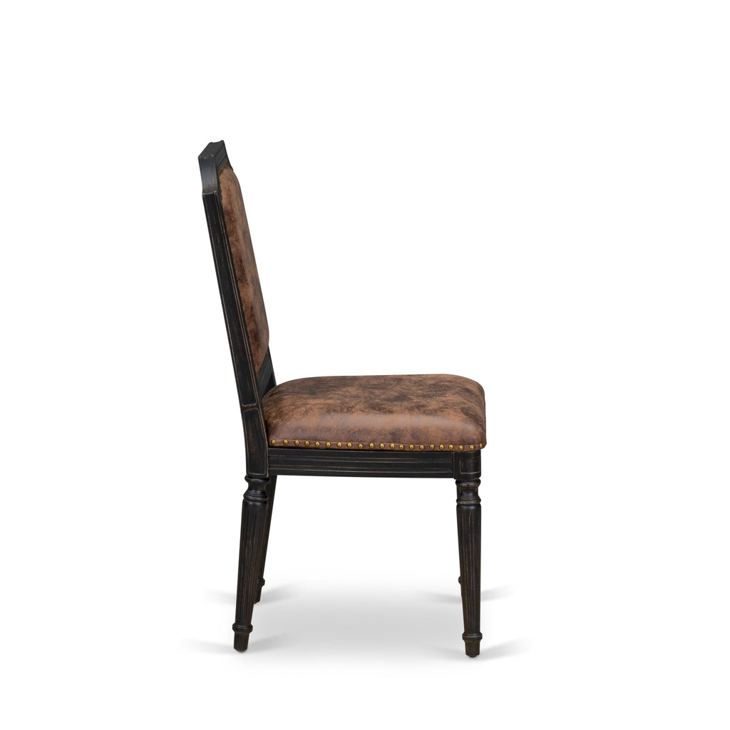 Luxe by East West Furniture - TYC-SBB-33 - Upholstered Chairs with Brown PU Leather Upholstered Chairs, set of 2, Sand Blasted Black Finish