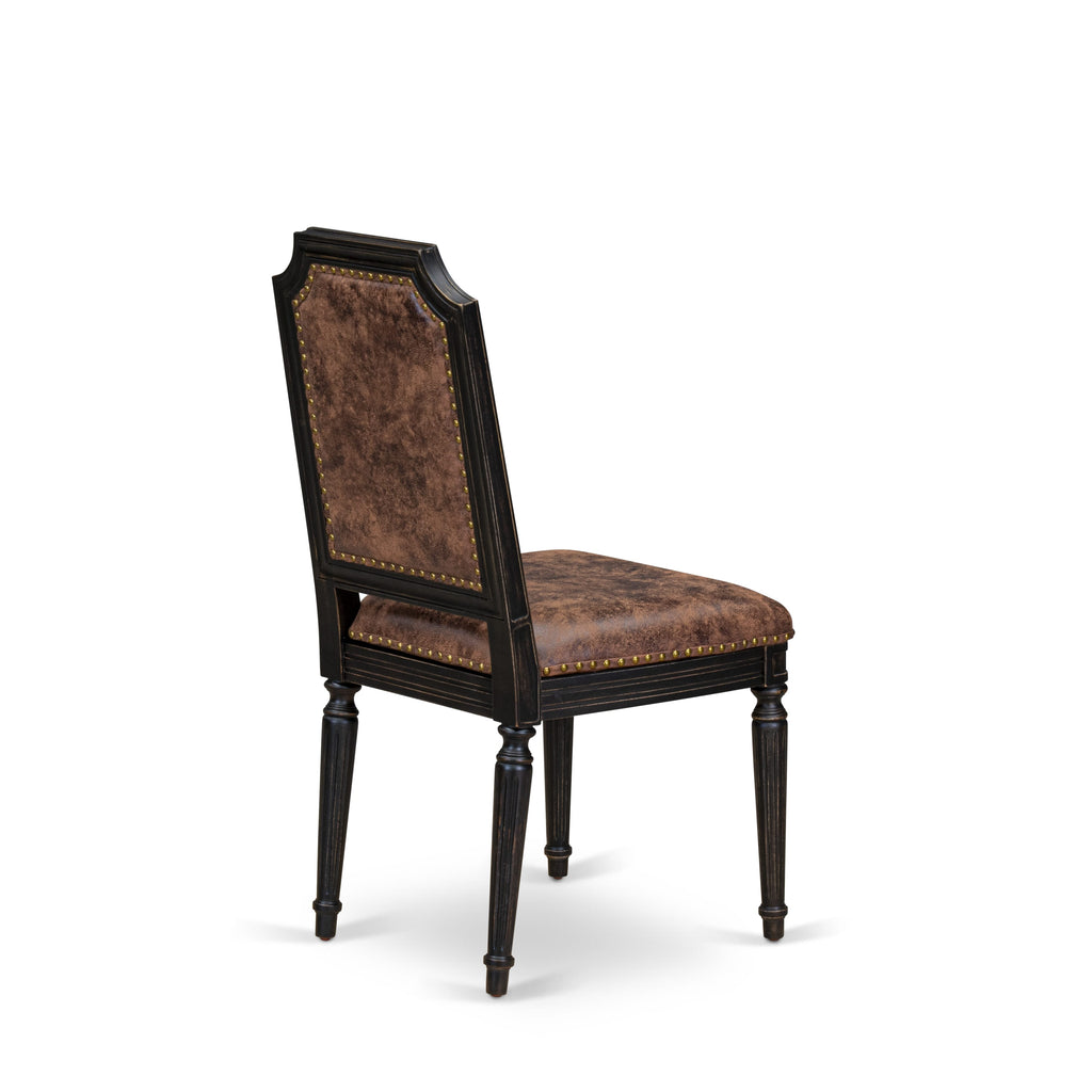 Luxe by East West Furniture - TYC-SBB-33 - Upholstered Chairs with Brown PU Leather Upholstered Chairs, set of 2, Sand Blasted Black Finish