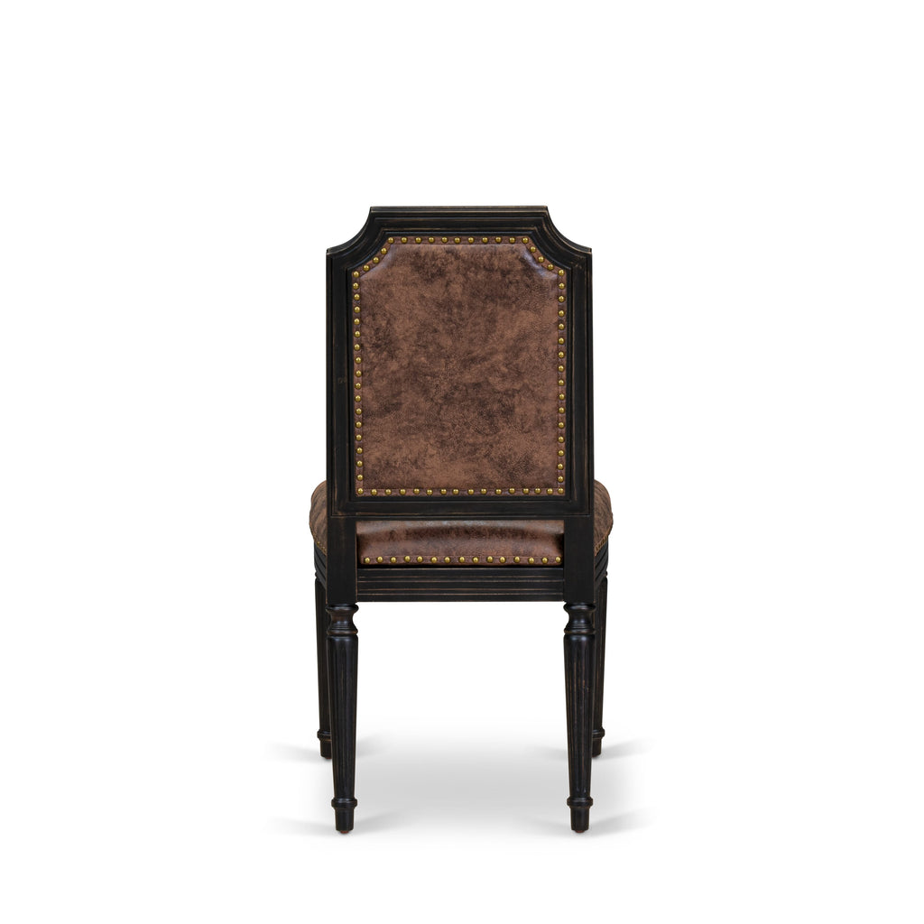 Luxe by East West Furniture - TYC-SBB-33 - Upholstered Chairs with Brown PU Leather Upholstered Chairs, set of 2, Sand Blasted Black Finish