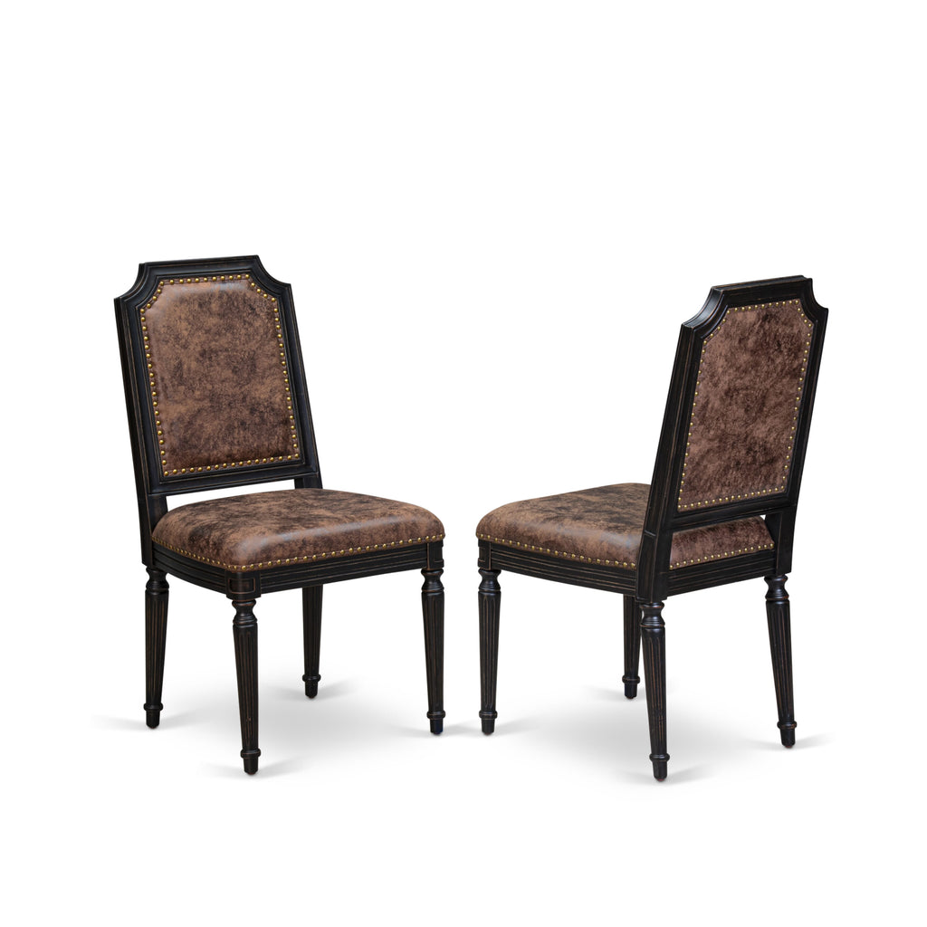 Luxe by East West Furniture - TYC-SBB-33 - Upholstered Chairs with Brown PU Leather Upholstered Chairs, set of 2, Sand Blasted Black Finish