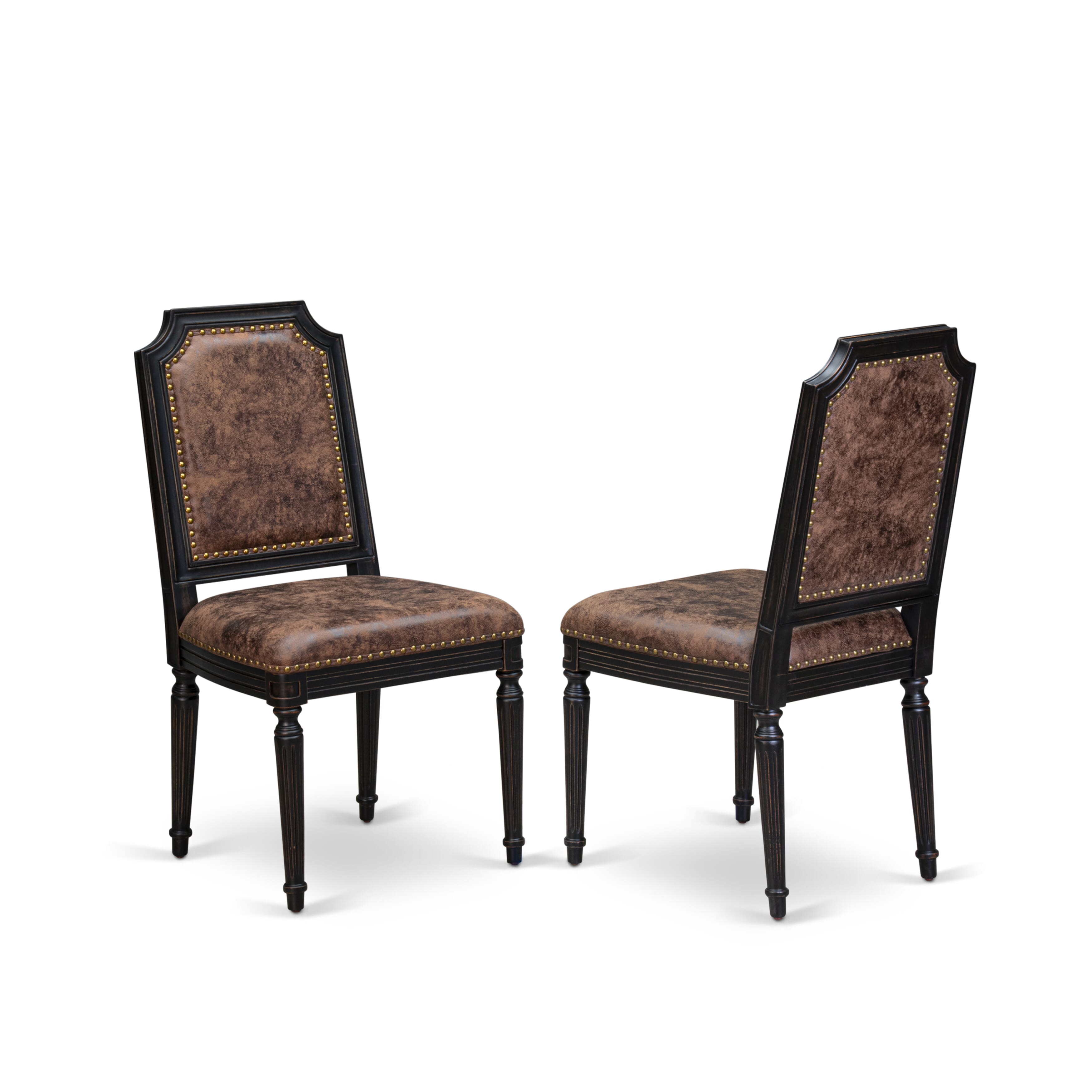 Luxe by East West Furniture LKTY9-SBB-33 9-piece Dining Table Set consists of a Kitchen Table and 8 Brown Textured PU Leather Dining Chairs with High Back-Sand Blasting Black Finish
