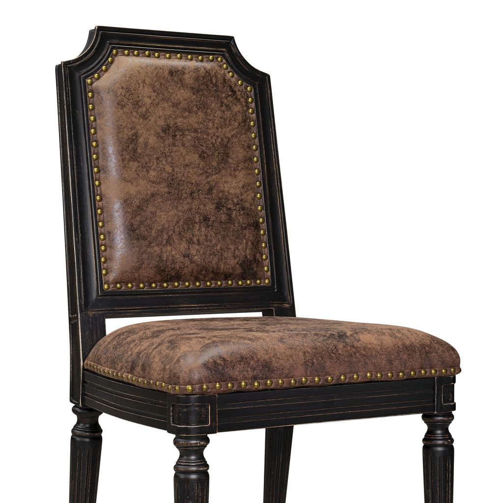 Luxe by East West Furniture - TYC-SBB-33 - Upholstered Chairs with Brown PU Leather Upholstered Chairs, set of 2, Sand Blasted Black Finish